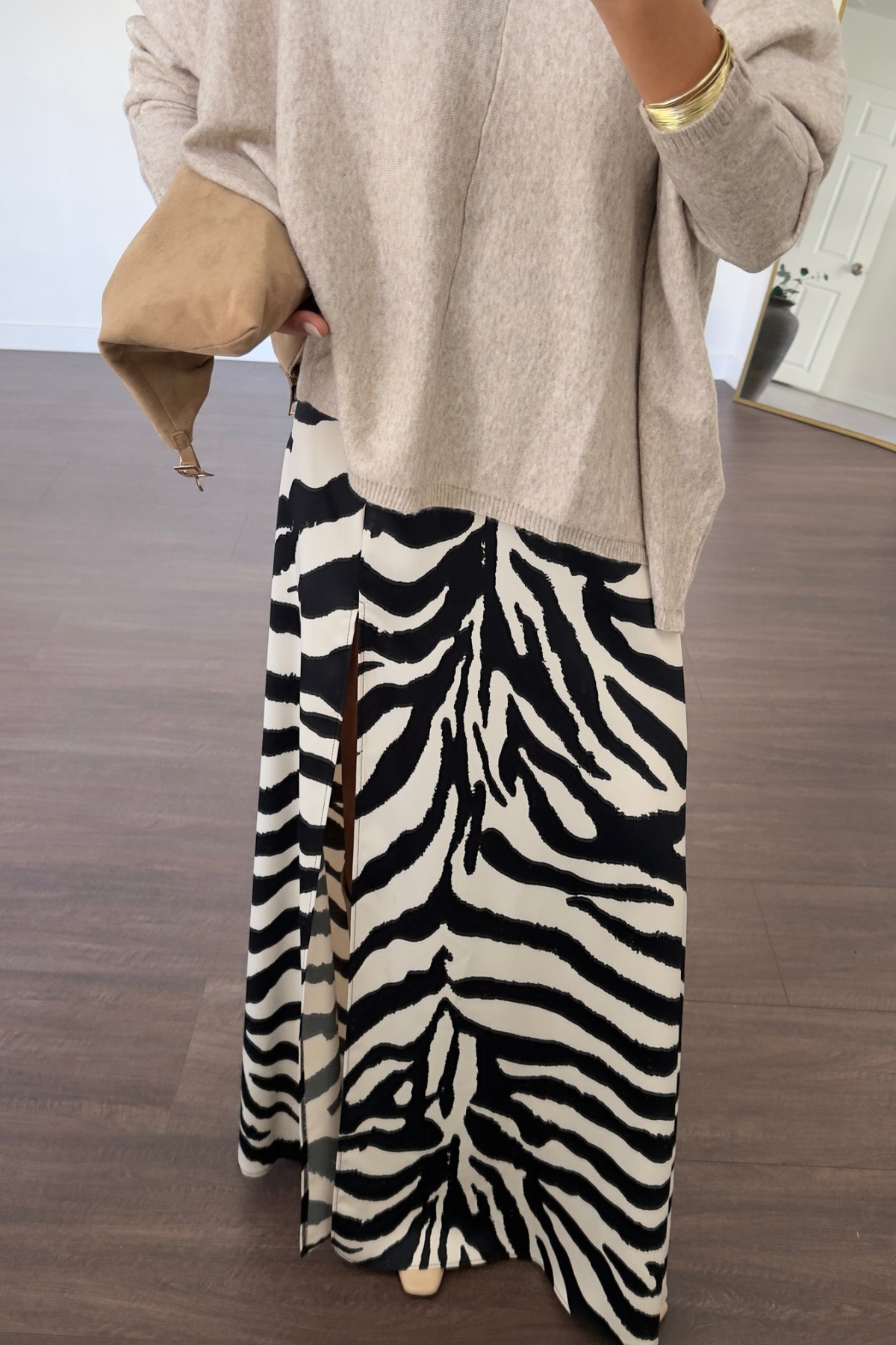 Yırtmaçlı Zebra Desen Etek