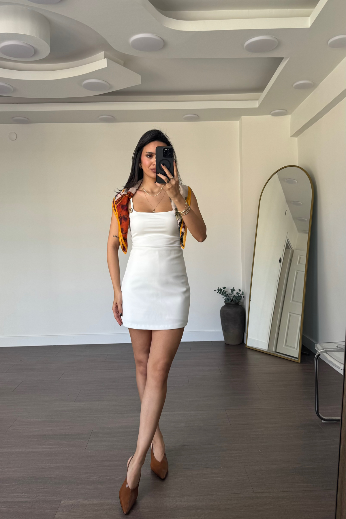 Yüksek Bel Şort Etek-Beyaz