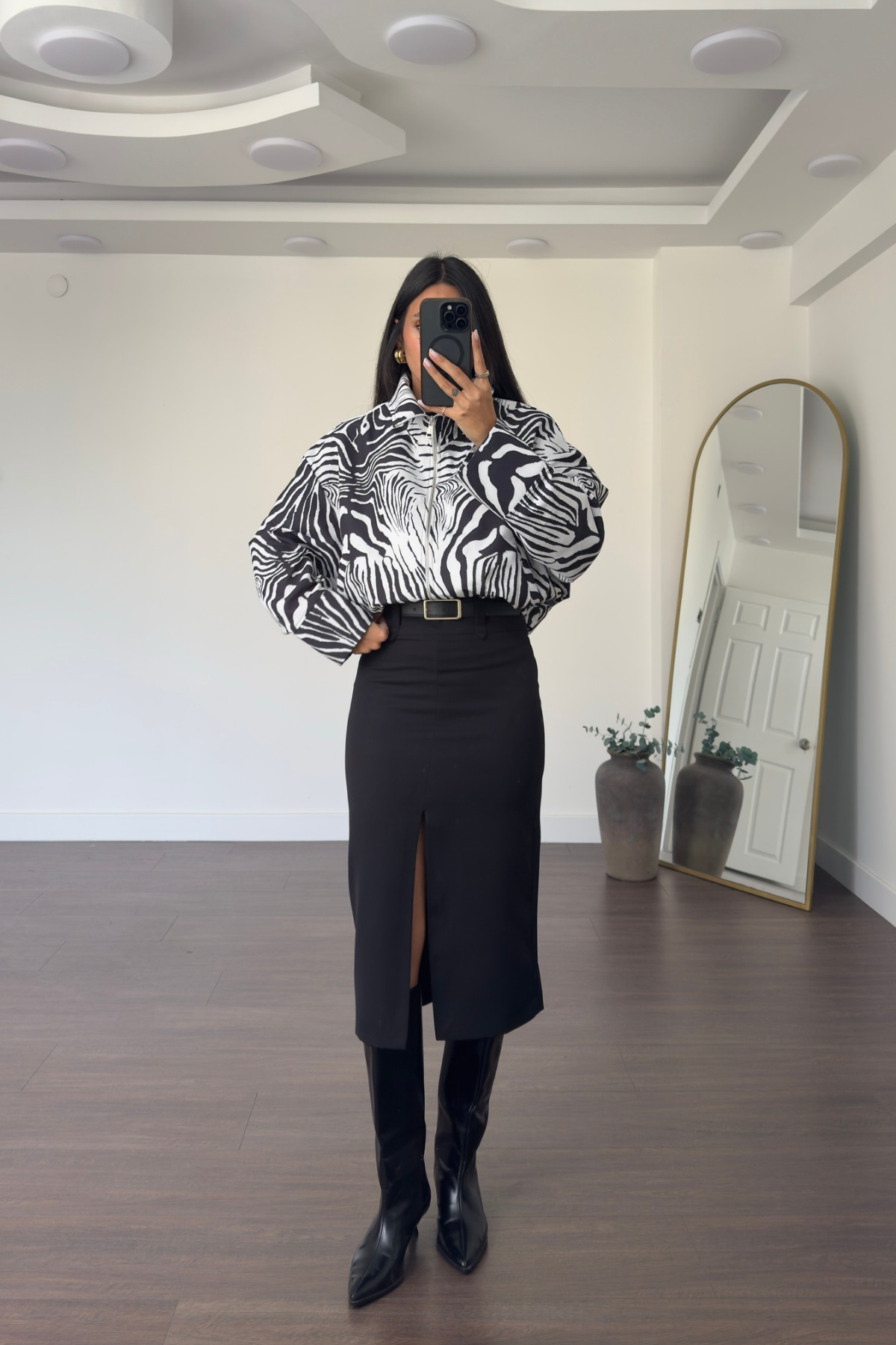 Zebra Desenli Ceket-Siyah Beyaz