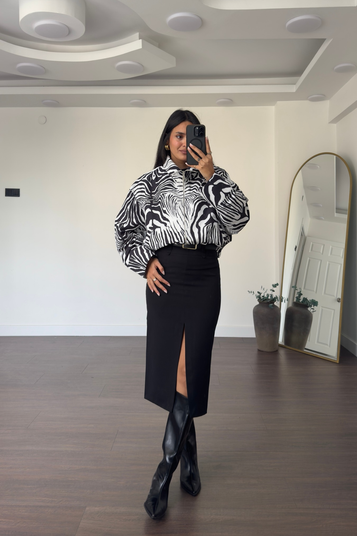 Zebra Desenli Ceket-Siyah Beyaz