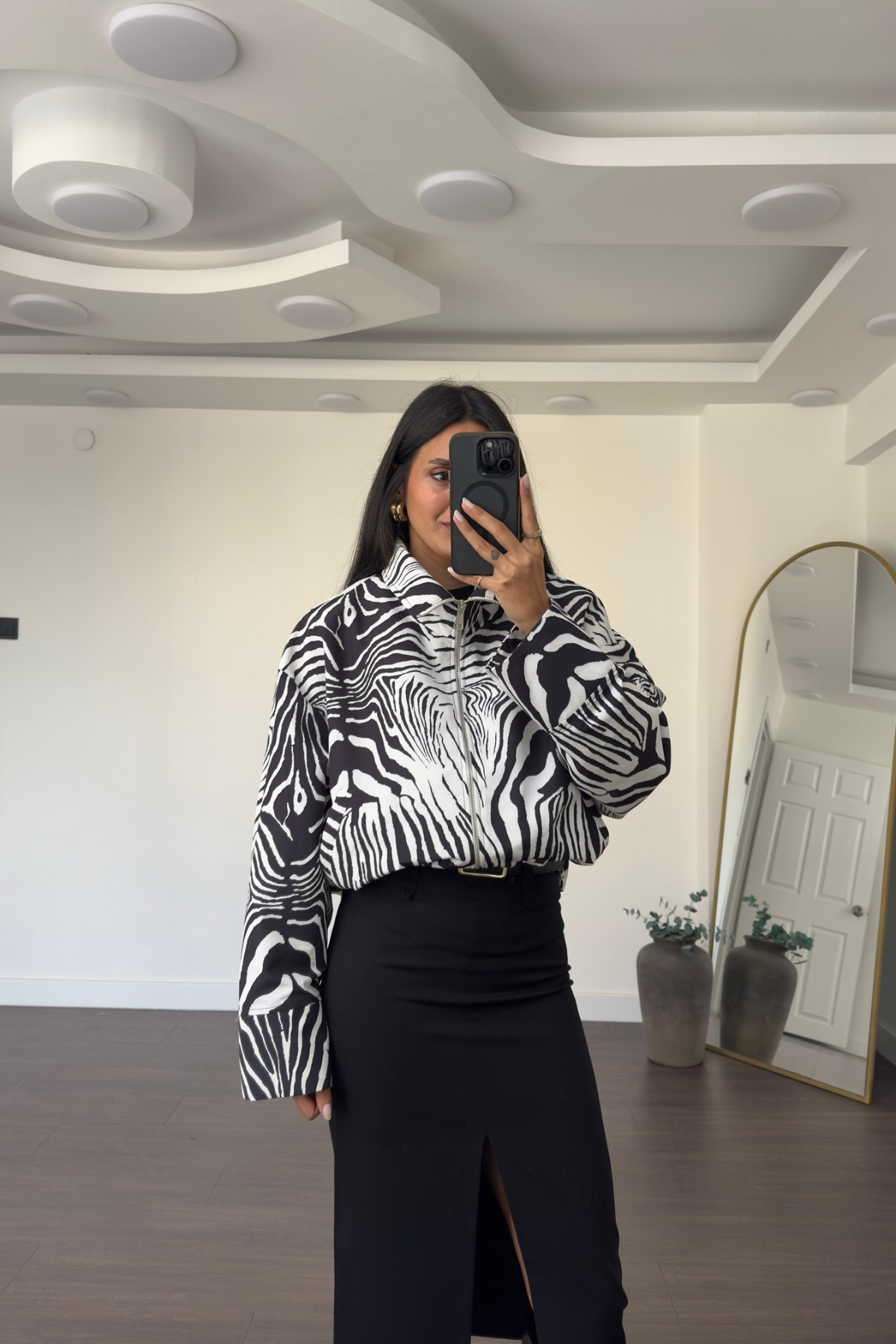 Zebra Desenli Ceket-Siyah Beyaz