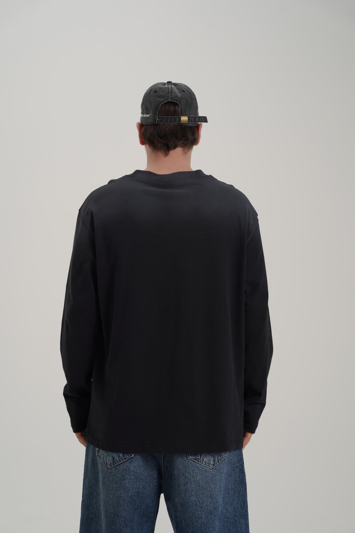 111 Baskılı Siyah Oversize Longsleeve CT01 26CK007