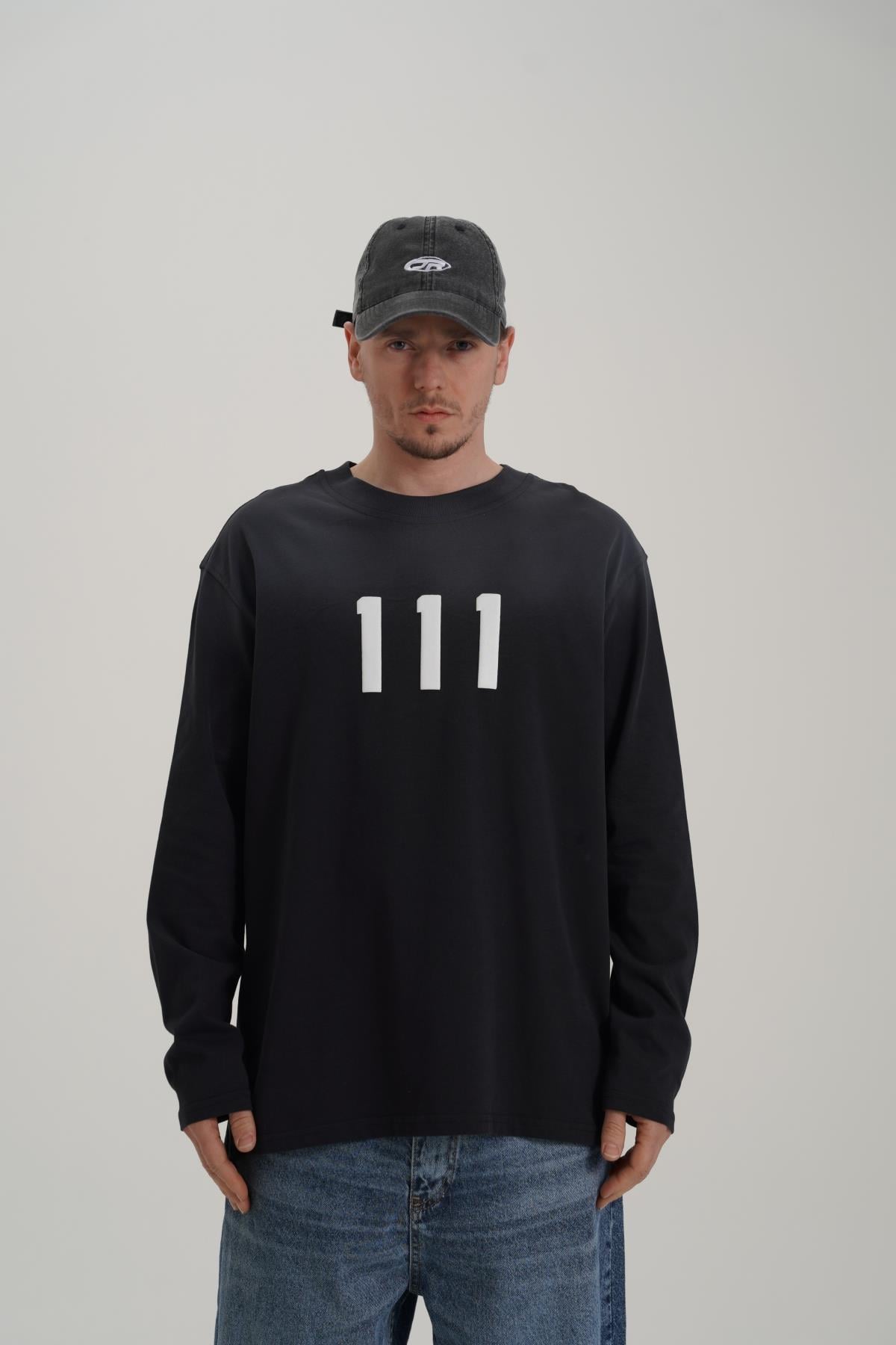 111 Baskılı Siyah Oversize Longsleeve CT01 26CK007