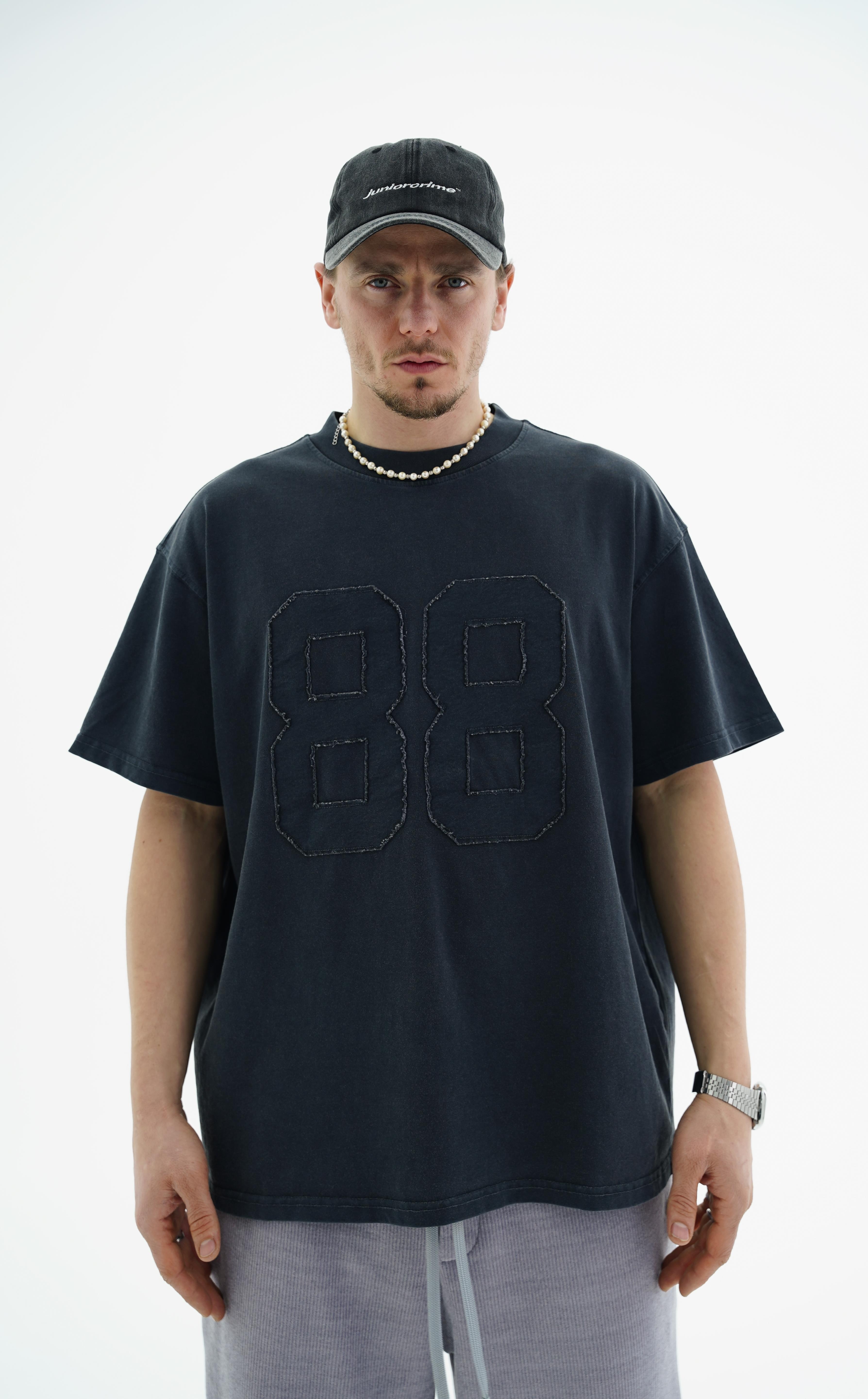 88 Patch Detay Siyah Oversize Tshirt CT01 MRT1771