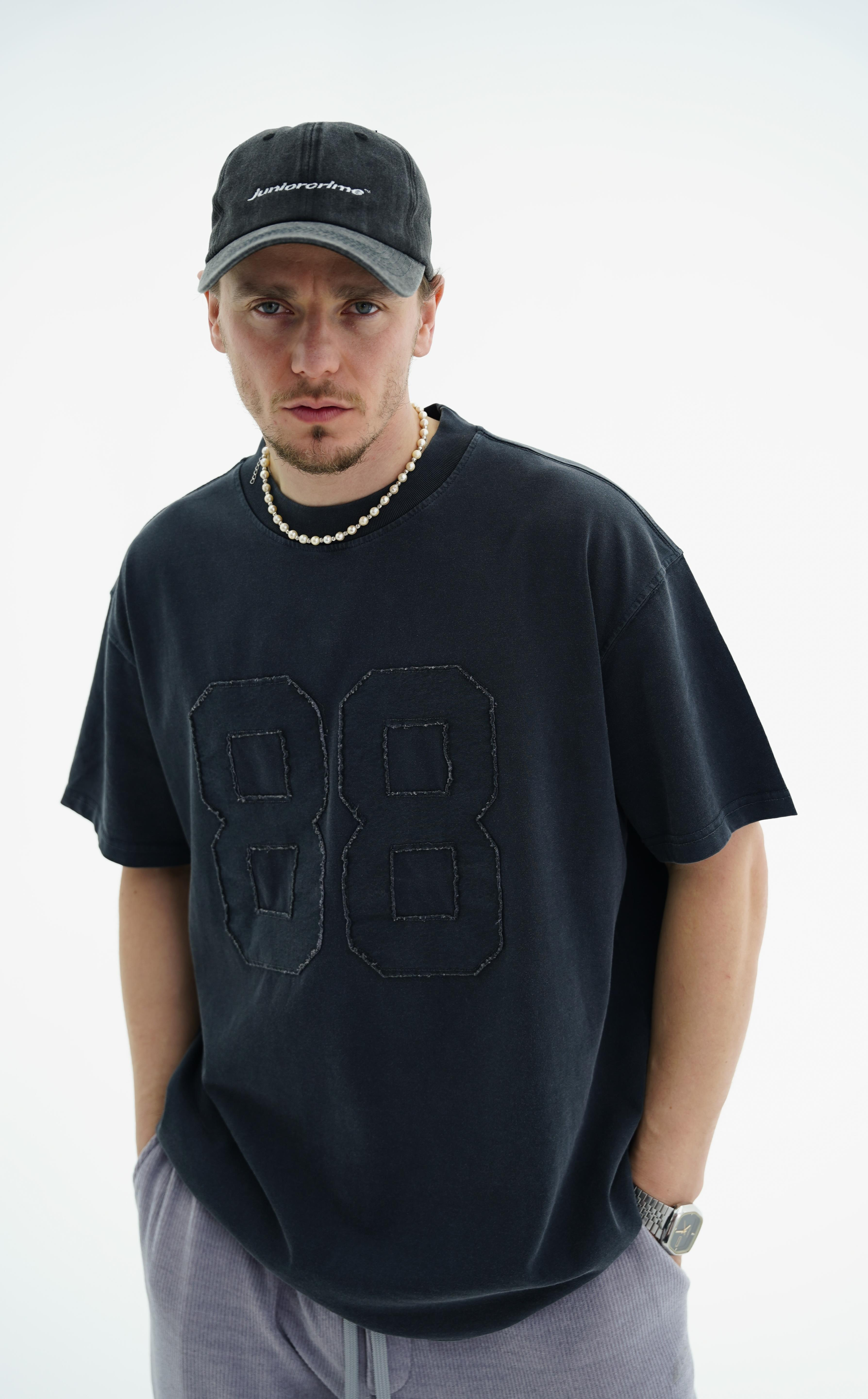 88 Patch Detay Siyah Oversize Tshirt CT01 MRT1771
