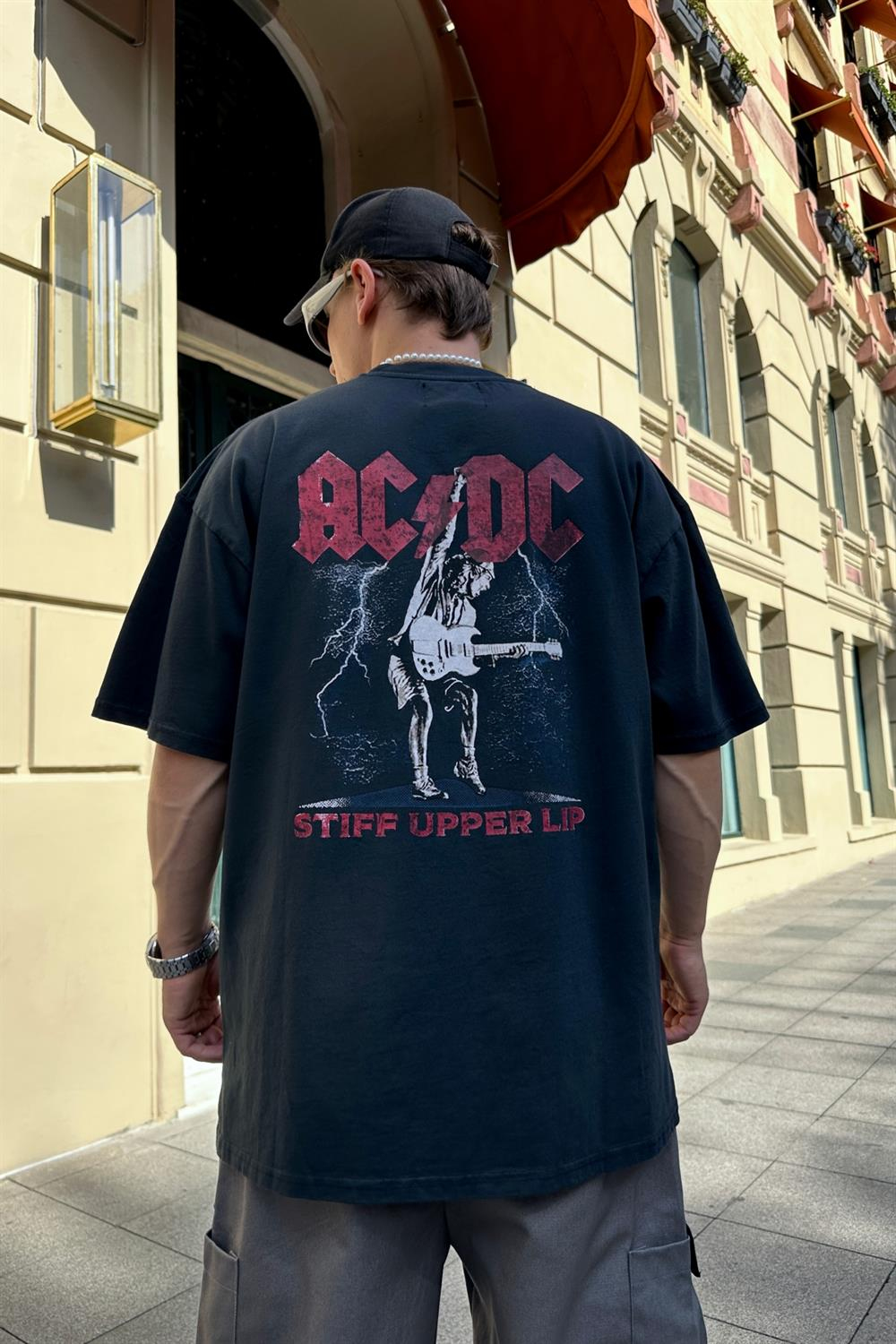 ACDC Baskılı Acid Wash Oversize Tshirt T846