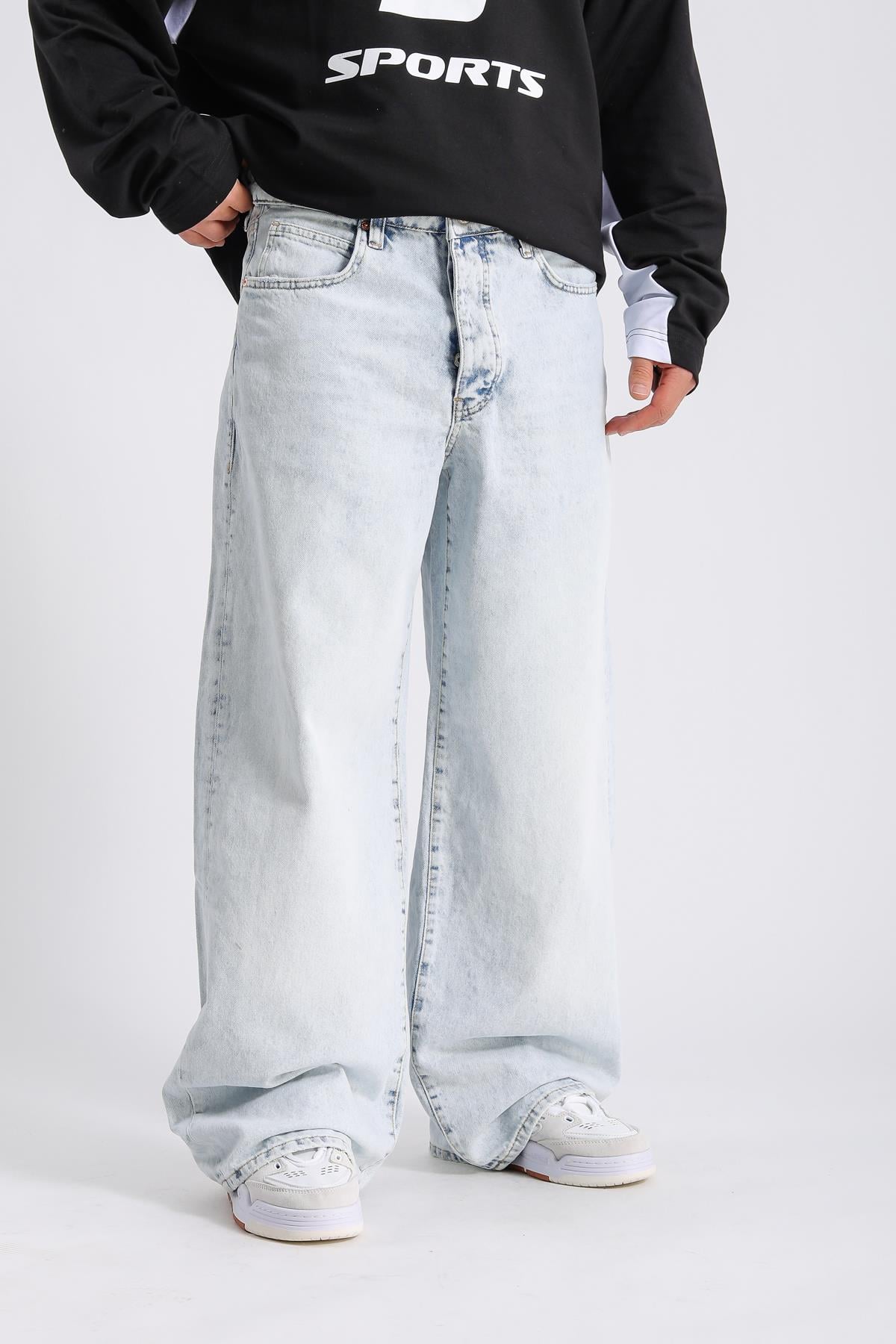 Acid Wash Açık Mavi Baggy Jean Pantolon P985