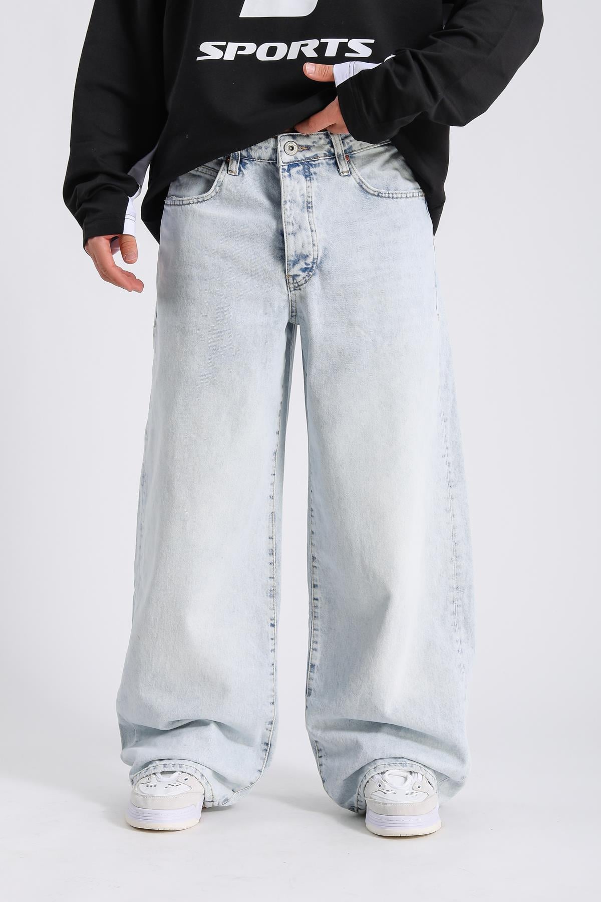 Acid Wash Açık Mavi Baggy Jean Pantolon P985