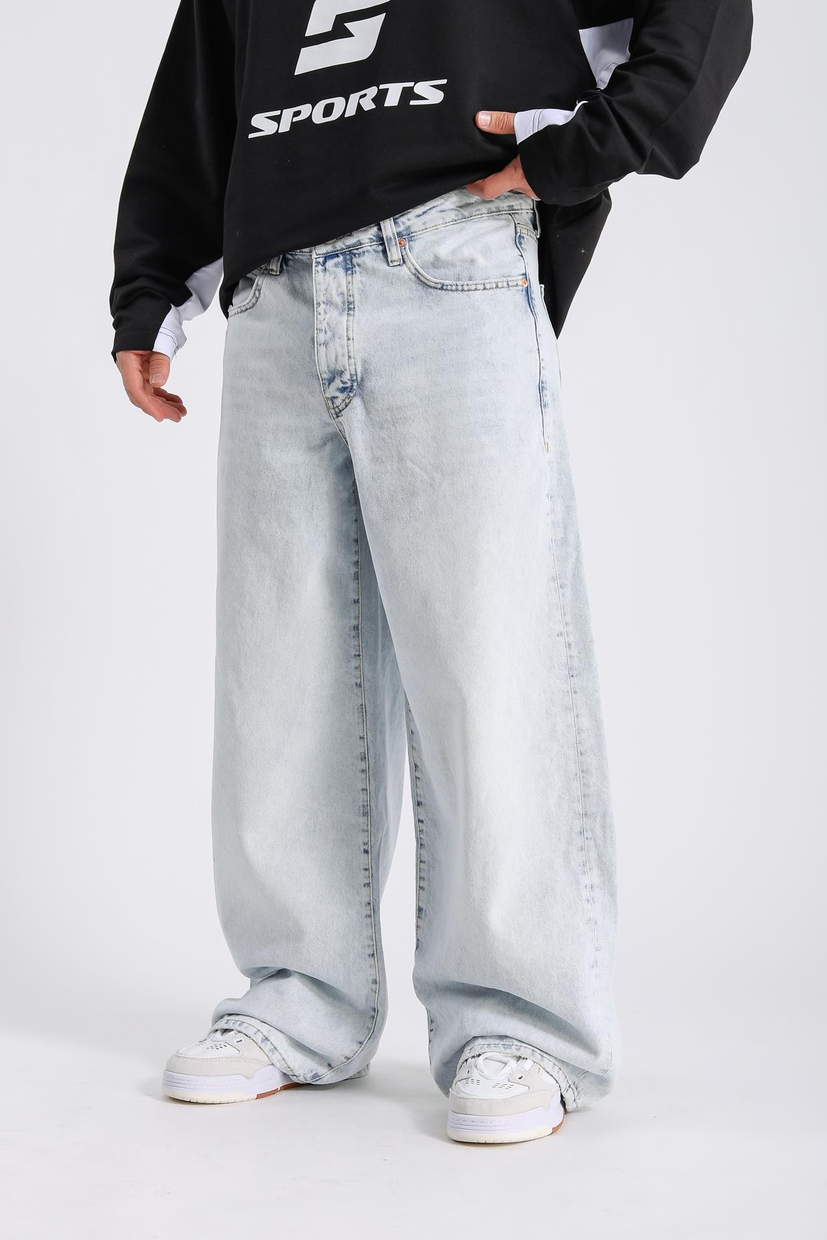 Acid Wash Açık Mavi Baggy Jean Pantolon P985