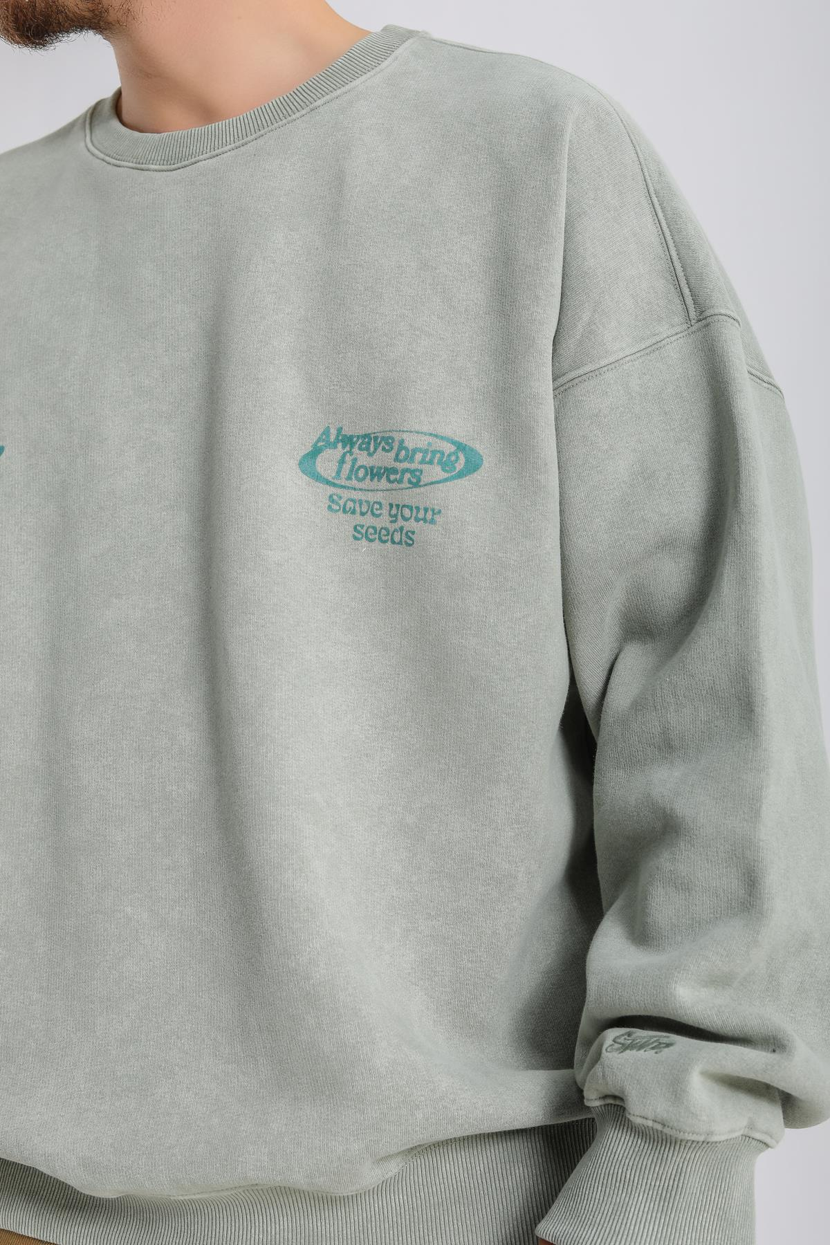 Acid Wash Açık Yeşil Oversize Sweatshirt SW1130