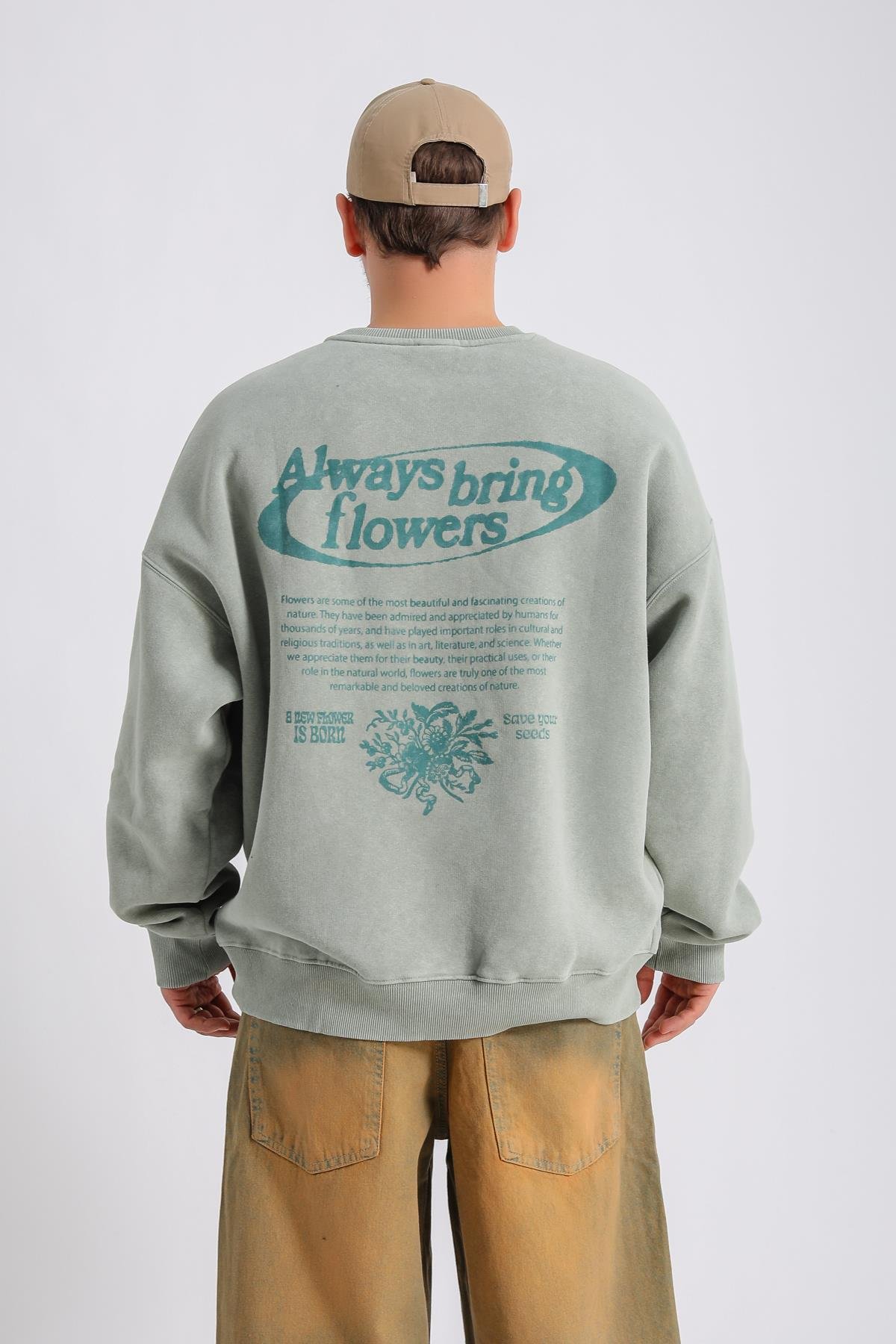Acid Wash Açık Yeşil Oversize Sweatshirt SW1130