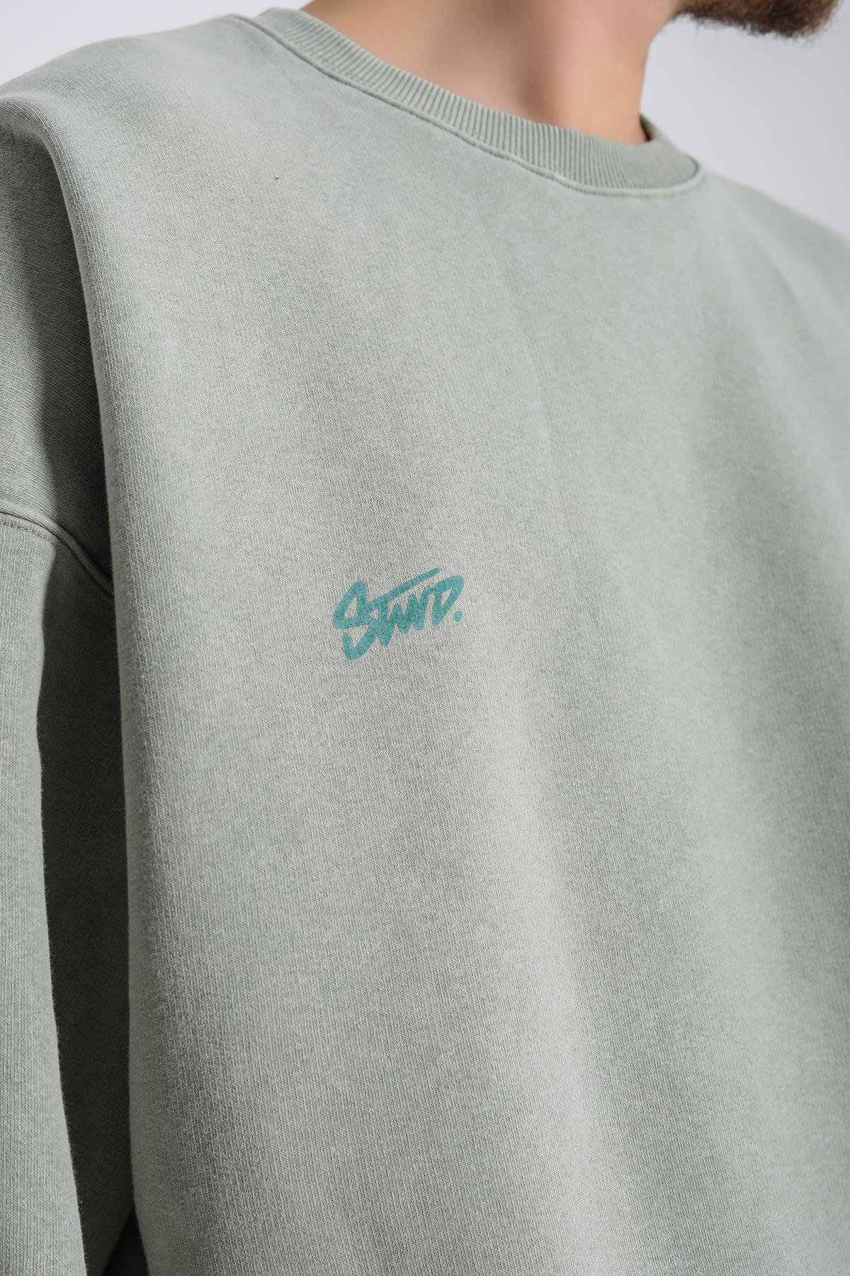 Acid Wash Açık Yeşil Oversize Sweatshirt SW1130