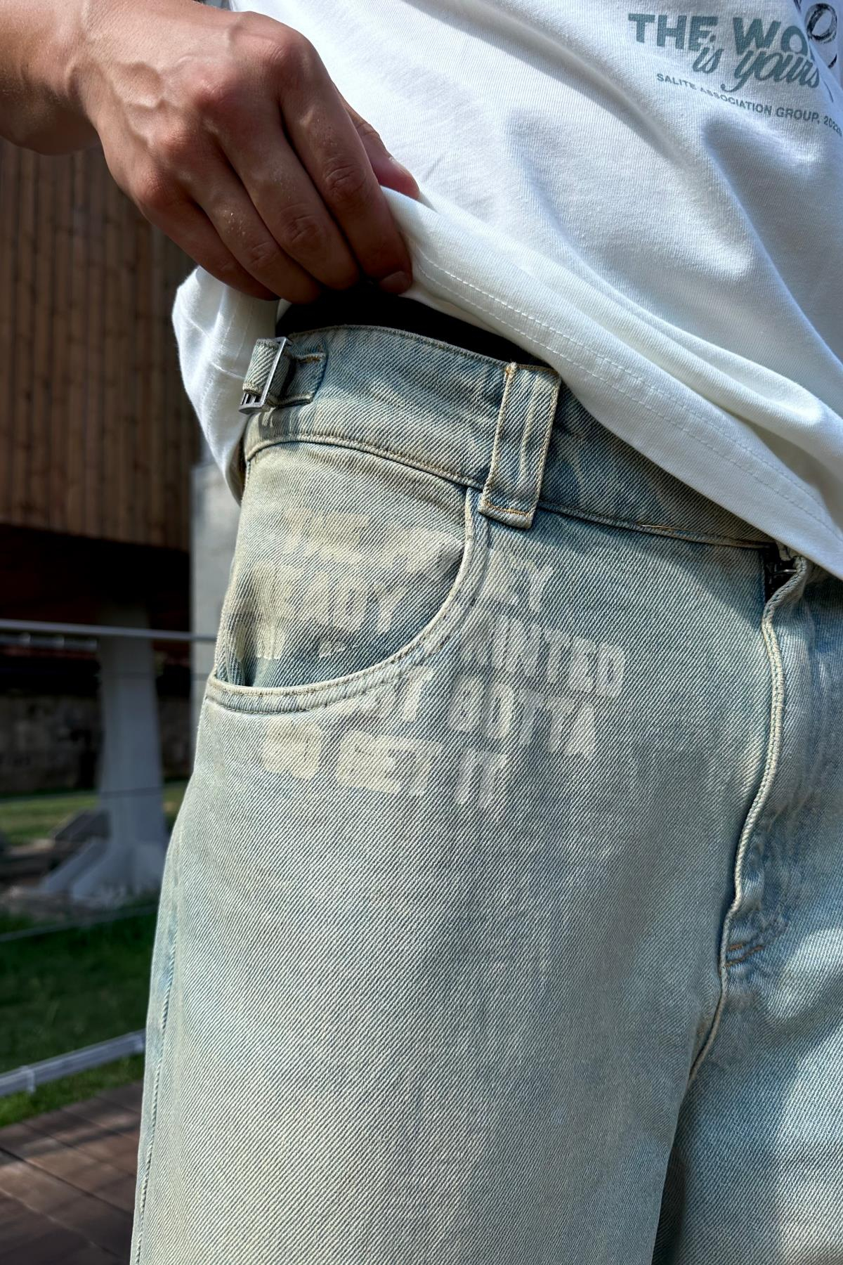 Acid Wash Baskılı Jean Kapri Şort S260