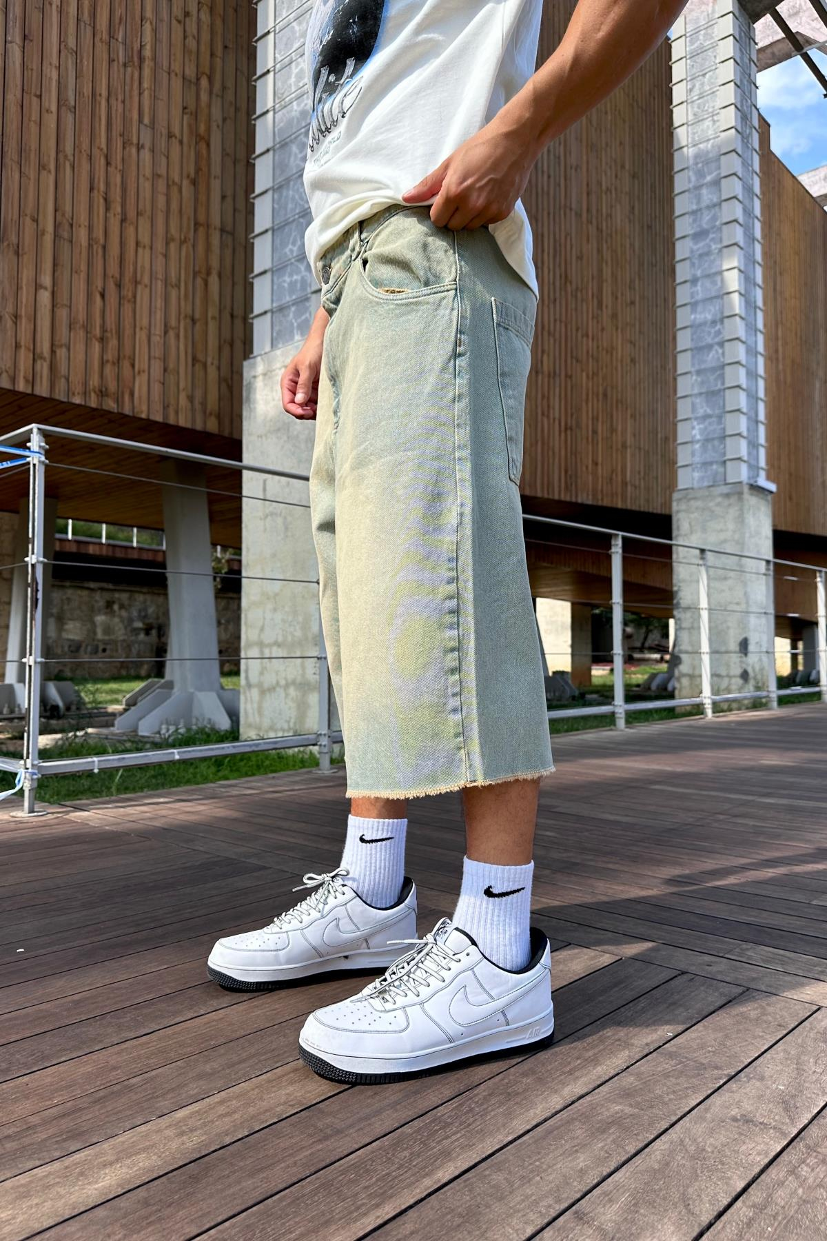 Acid Wash Baskılı Jean Kapri Şort S260