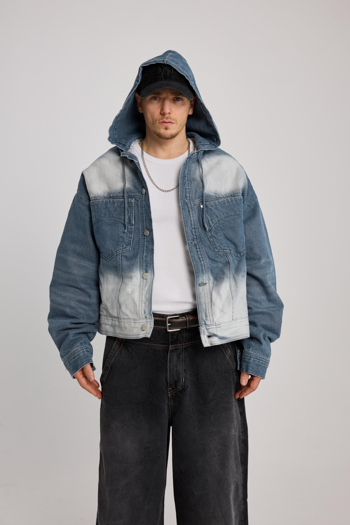 Acid Wash Boxy Kalıp Jean Ceket