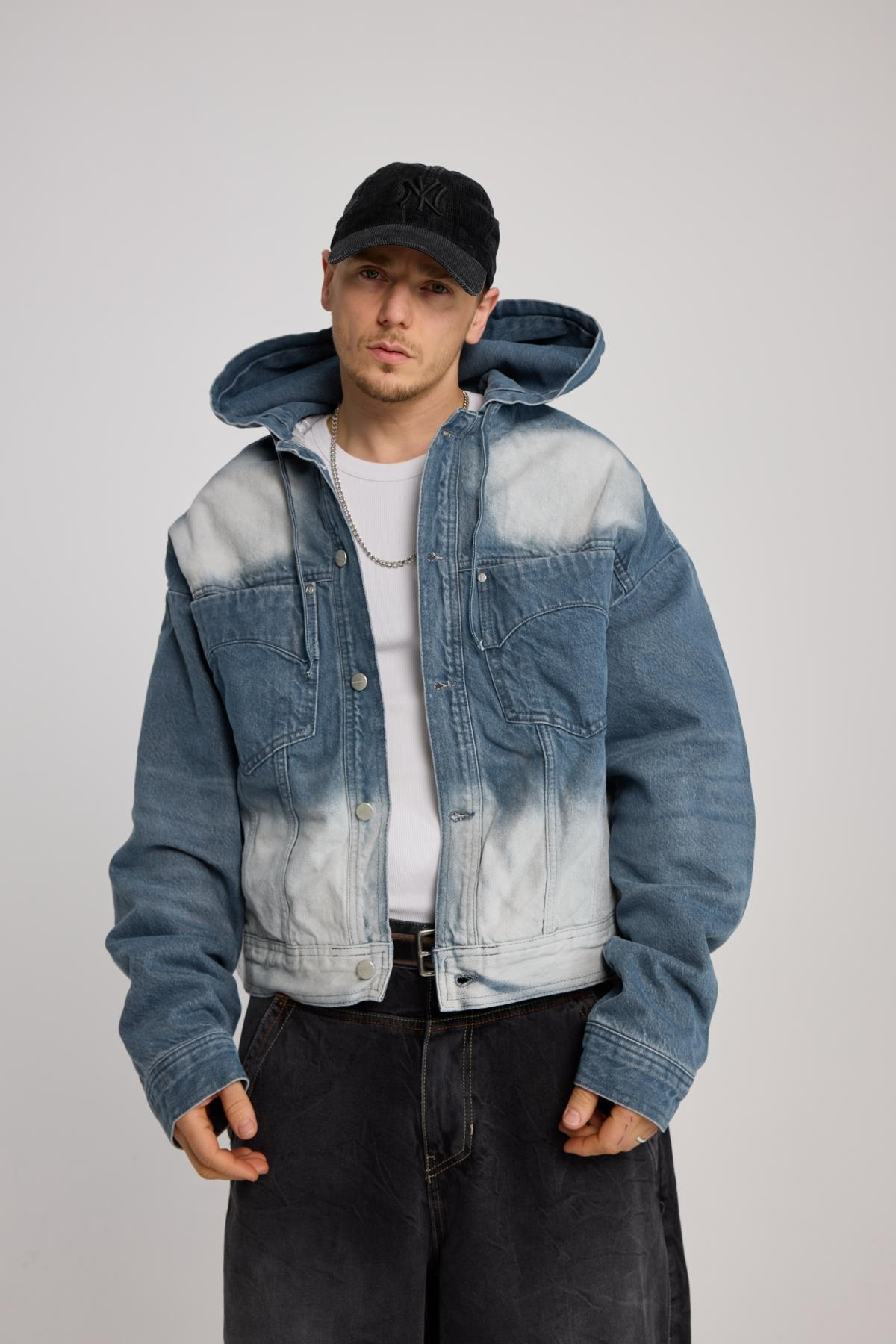 Acid Wash Boxy Kalıp Jean Ceket