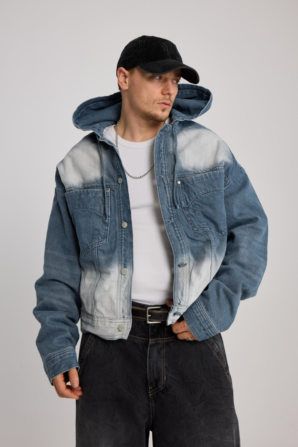 Acid Wash Boxy Kalıp Jean Ceket