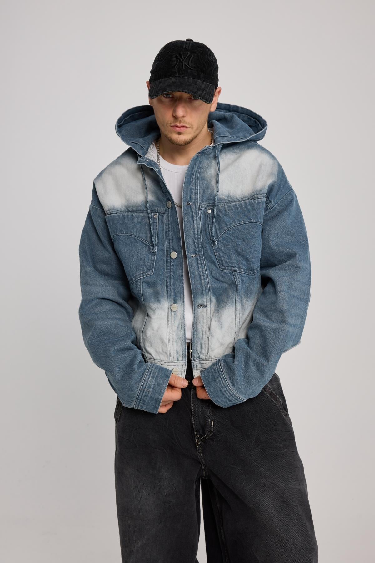 Acid Wash Boxy Kalıp Jean Ceket