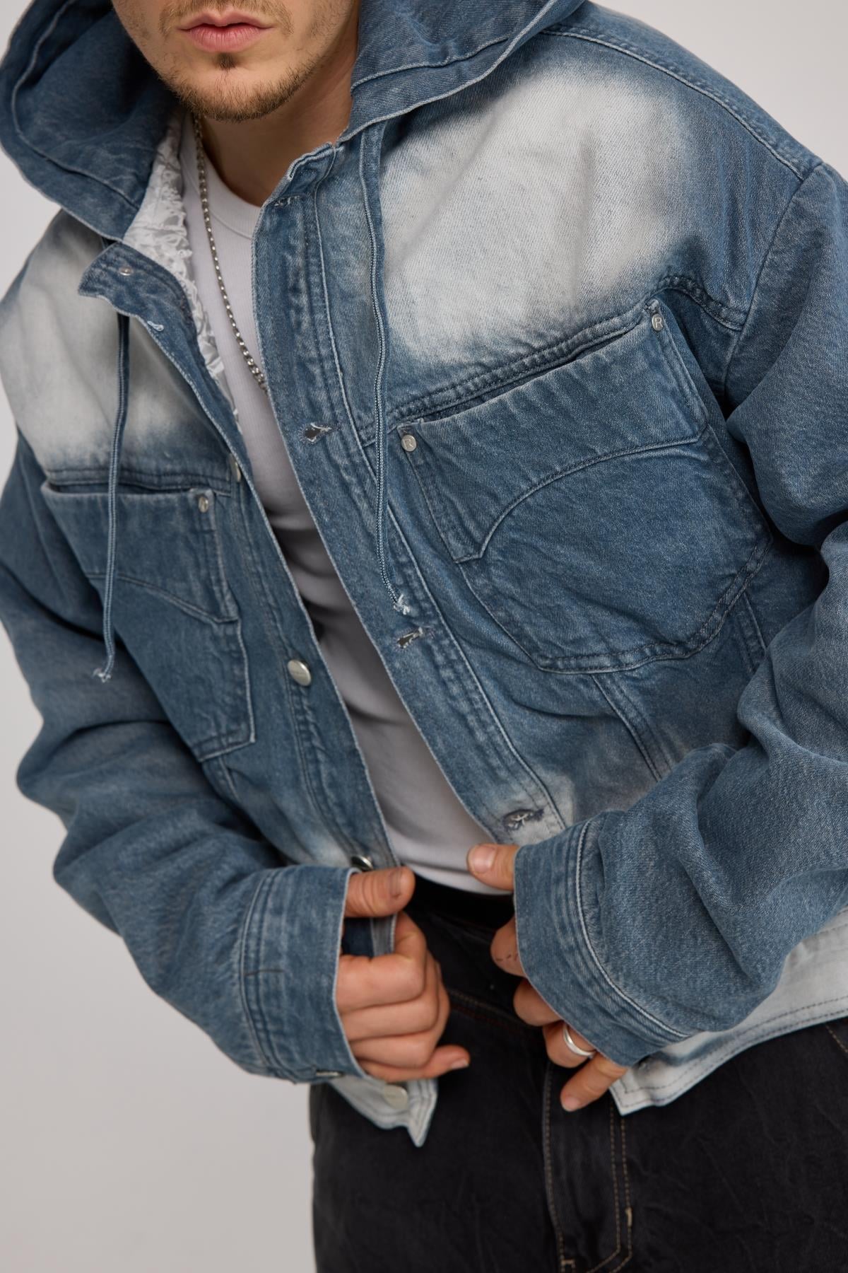Acid Wash Boxy Kalıp Jean Ceket