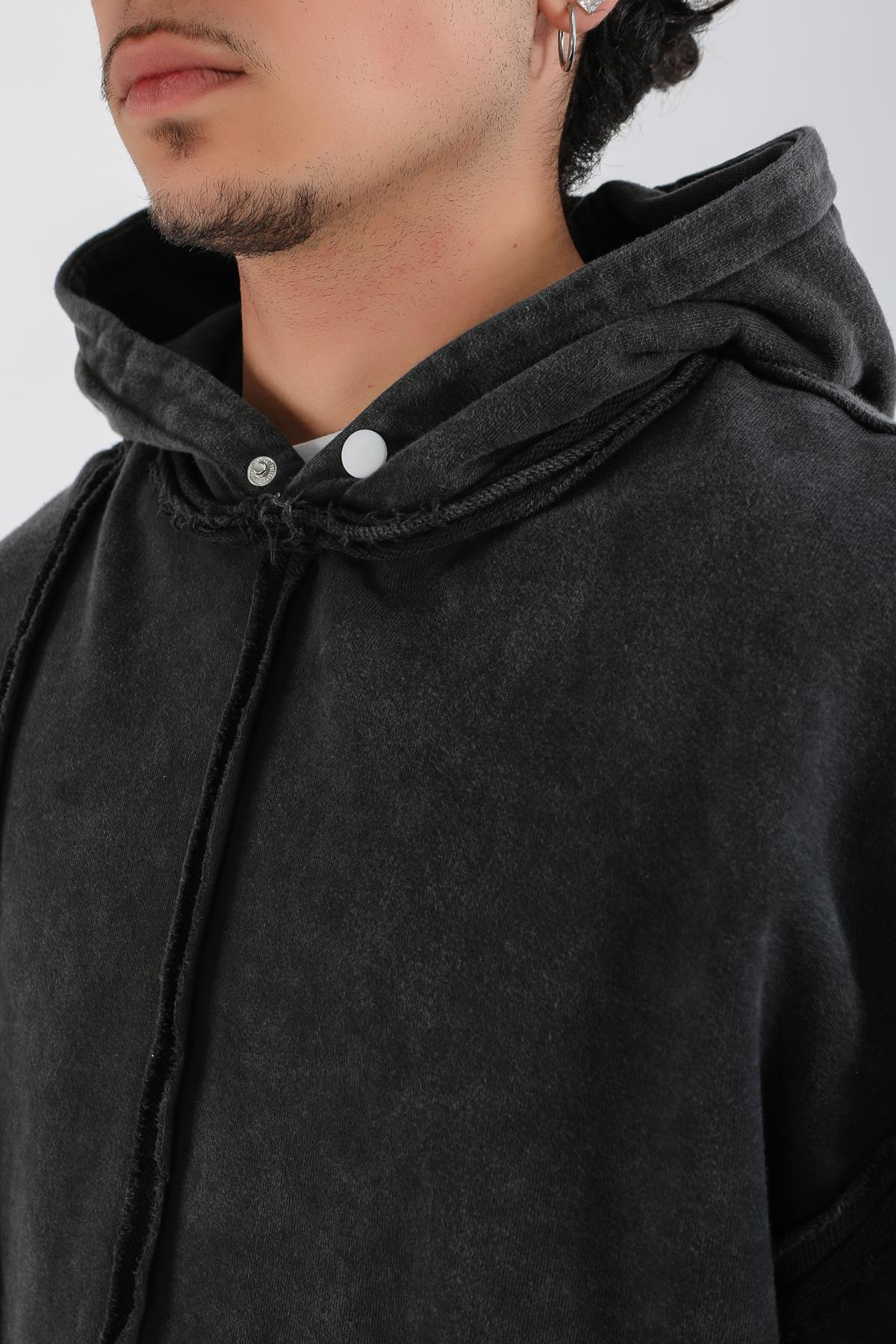 Acid Wash Change Ur Mind Nakışlı Oversize Hoodie SW1402