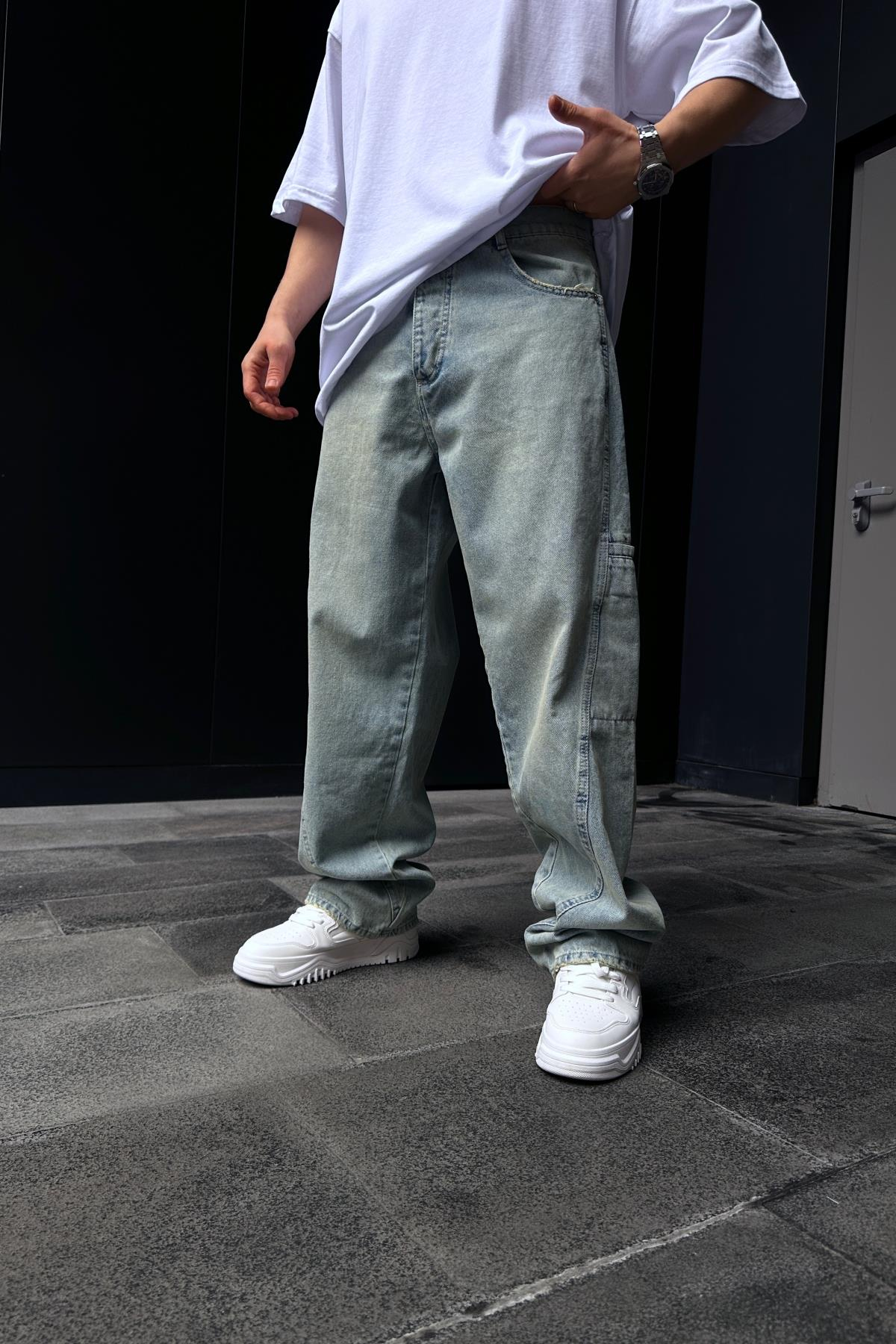 Acid Wash Dikiş Detay Baggy Jean Pantolon P869