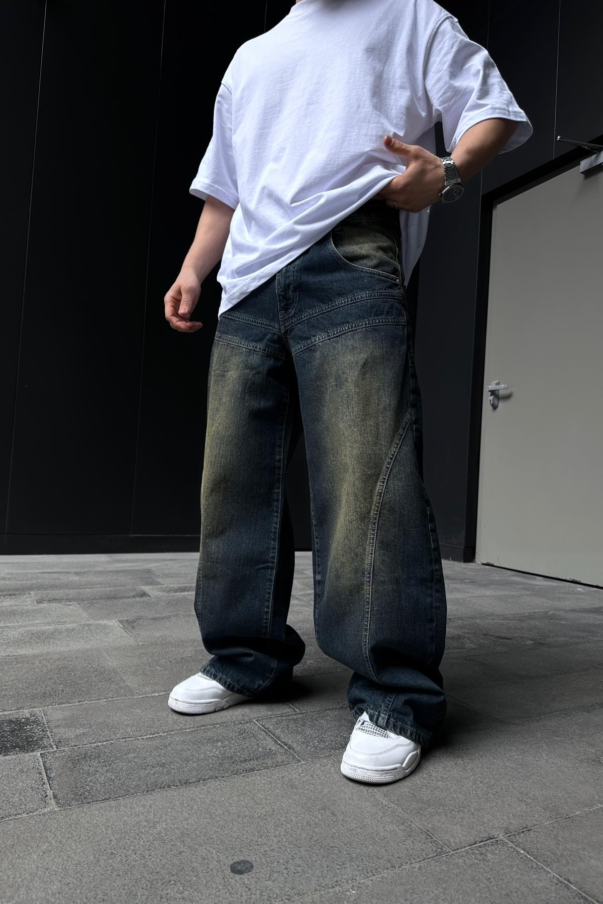 Acid Wash Dikiş Detay Baggy Jean Pantolon P877