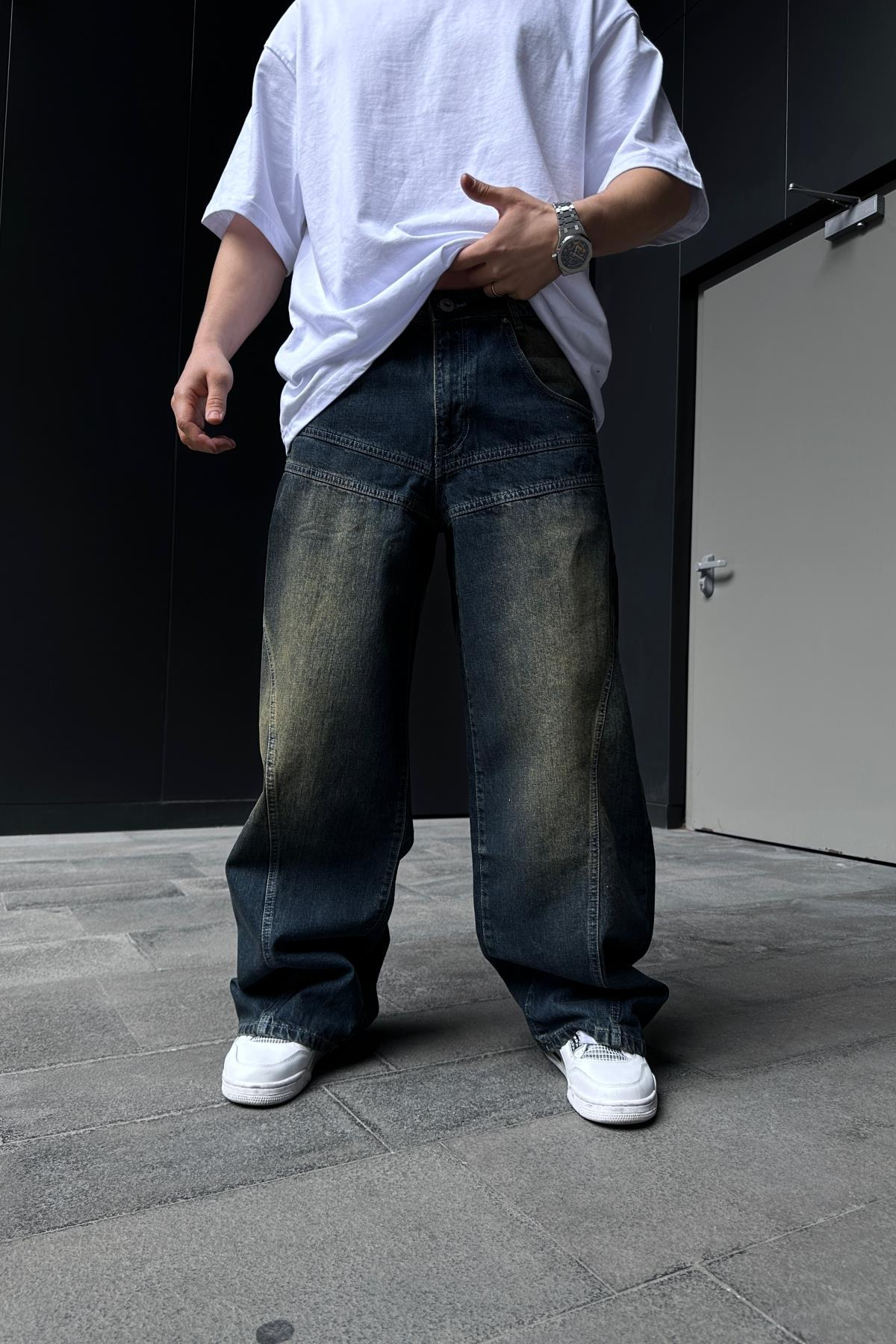 Acid Wash Dikiş Detay Baggy Jean Pantolon P877