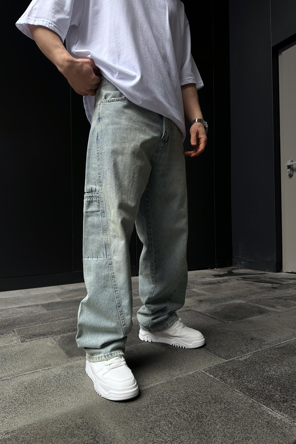 Acid Wash Dikiş Detay Baggy Jean Pantolon P869