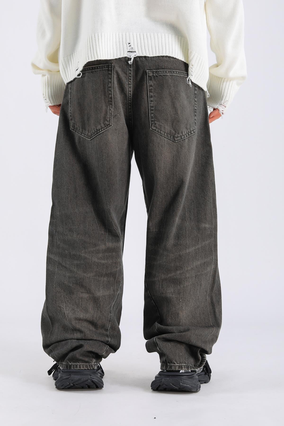 Acid Wash Dikiş Detay Kahve Baggy Jean Pantolon P1110