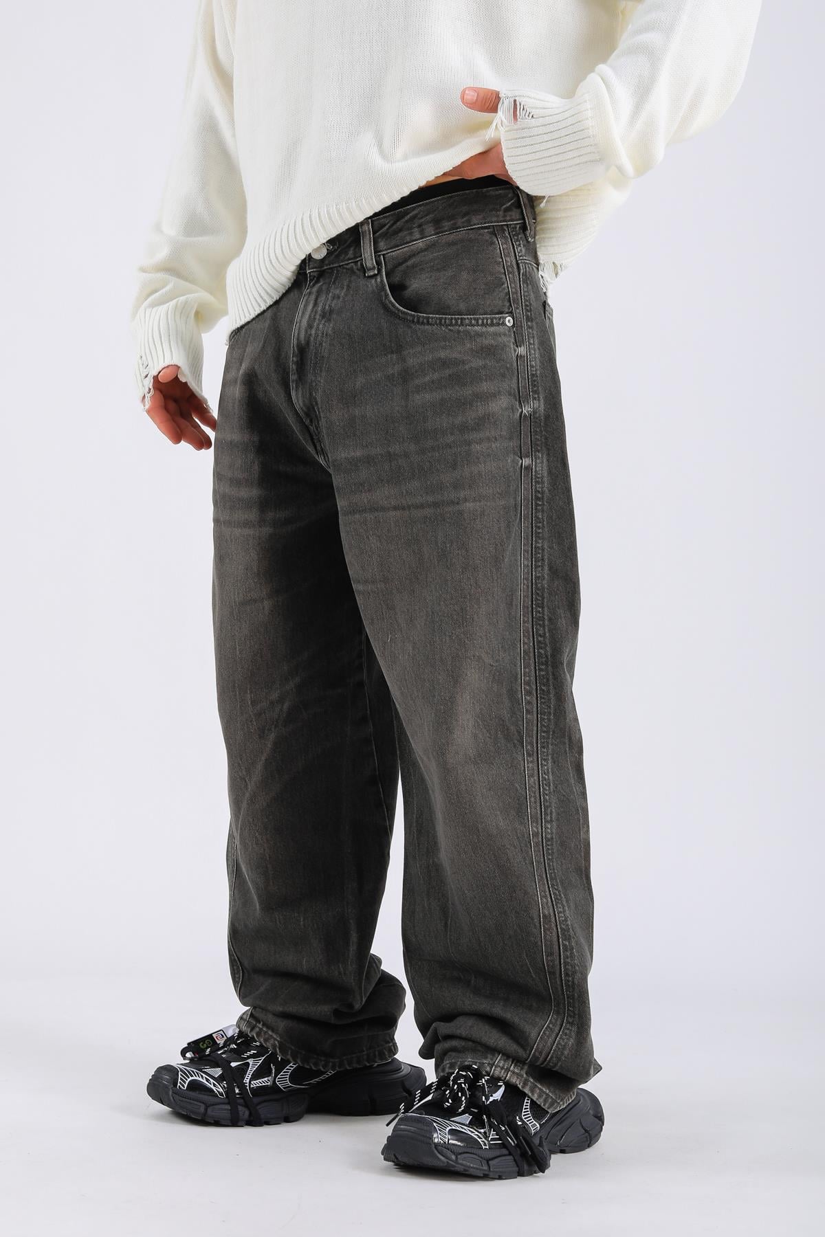 Acid Wash Dikiş Detay Kahve Baggy Jean Pantolon P1110