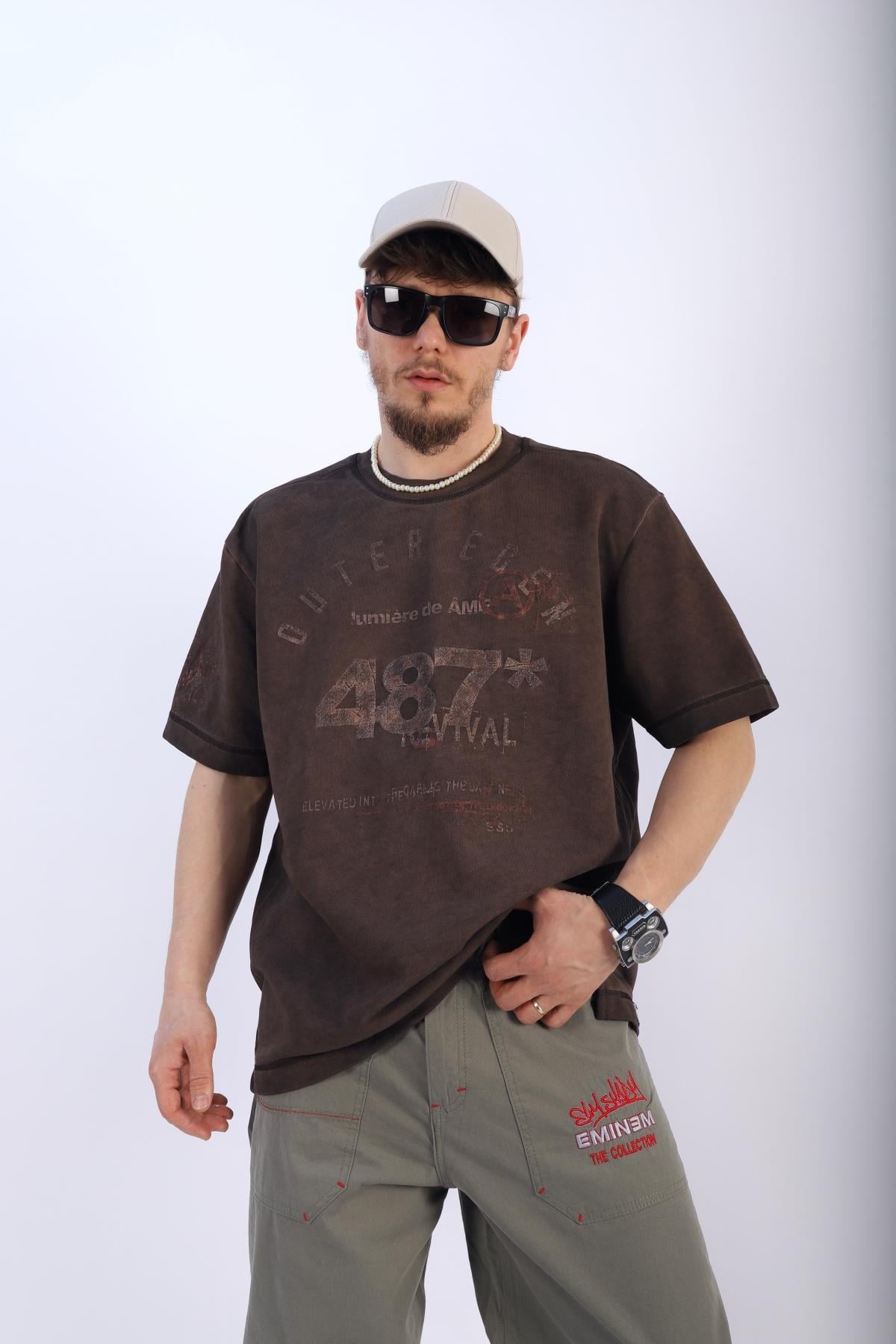 Acid Wash Eskitme Baskı Oversize Tshirt T909