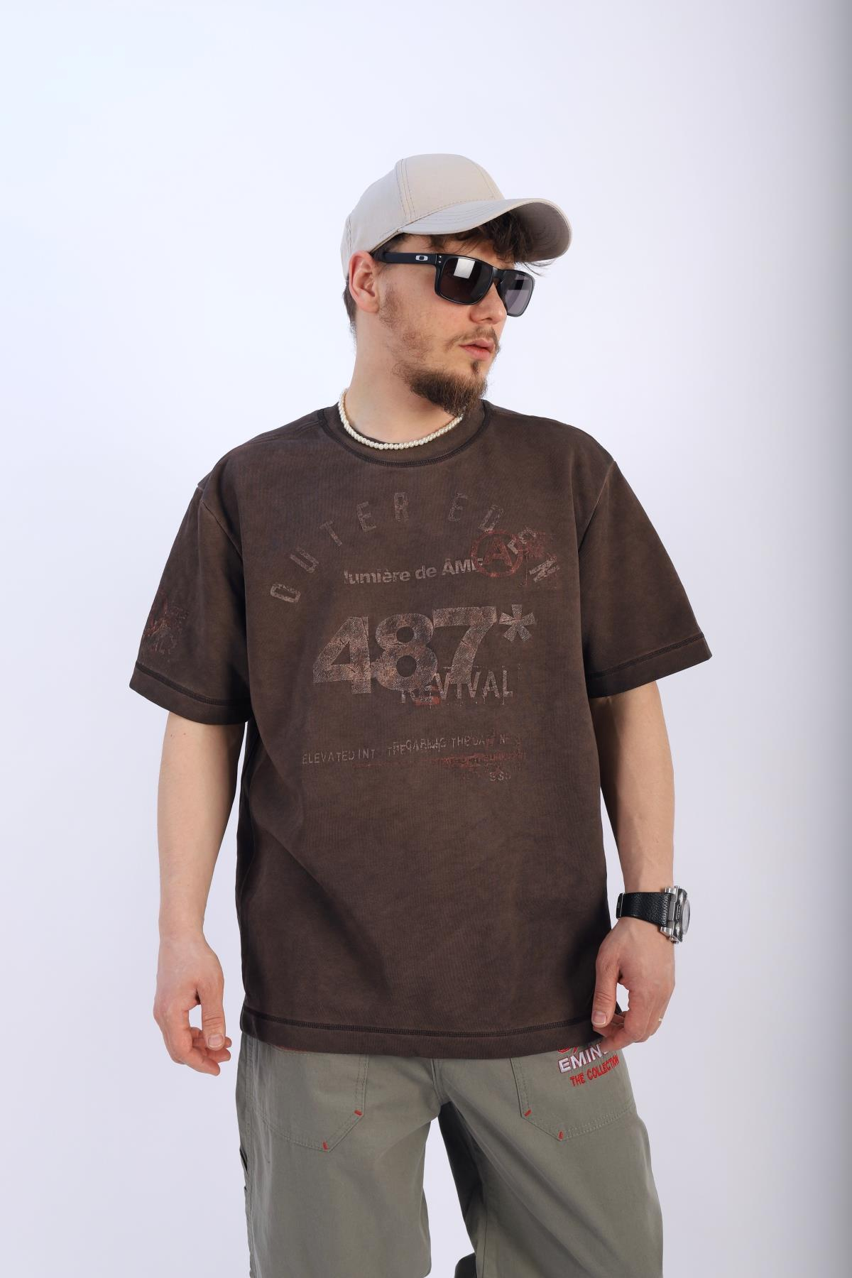 Acid Wash Eskitme Baskı Oversize Tshirt T909