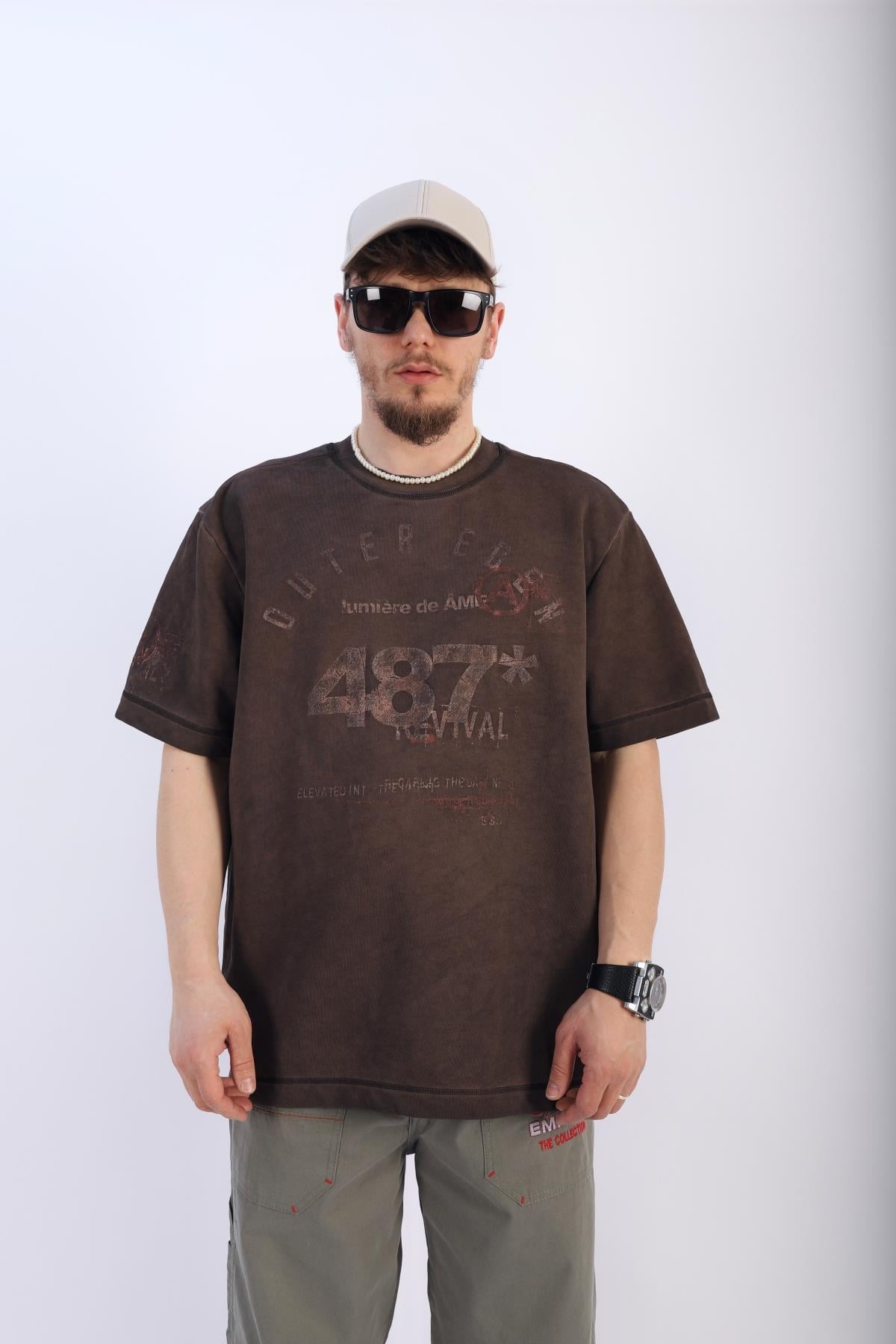 Acid Wash Eskitme Baskı Oversize Tshirt T909