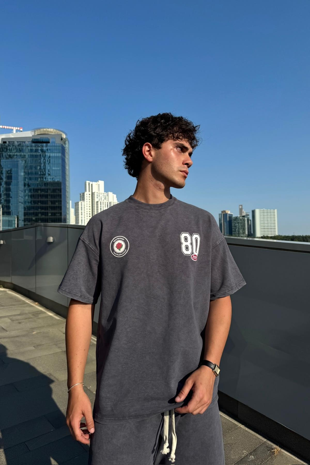 Acid Wash Füme Baskılı Oversize Tshirt JC01