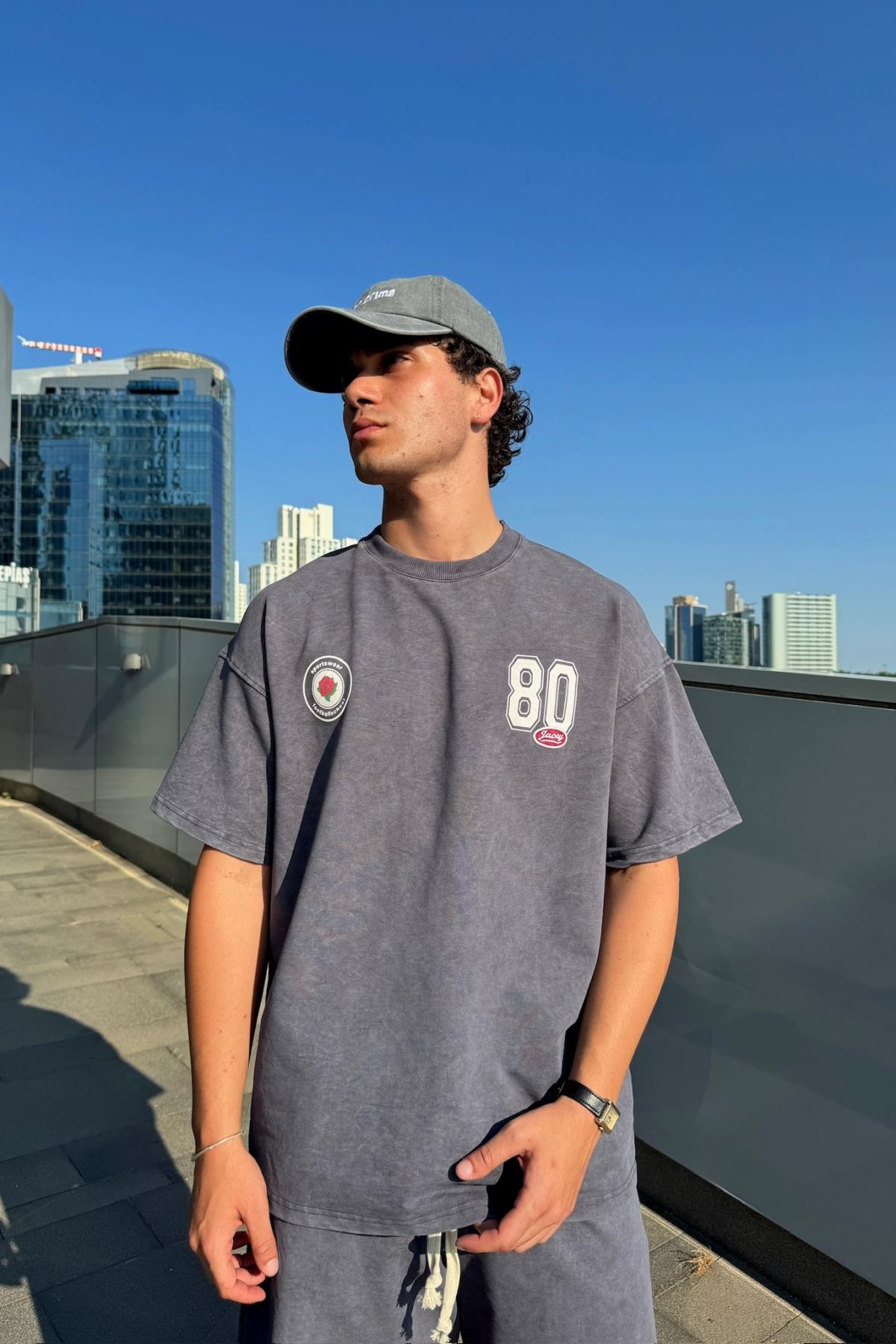 Acid Wash Füme Baskılı Oversize Tshirt JC01