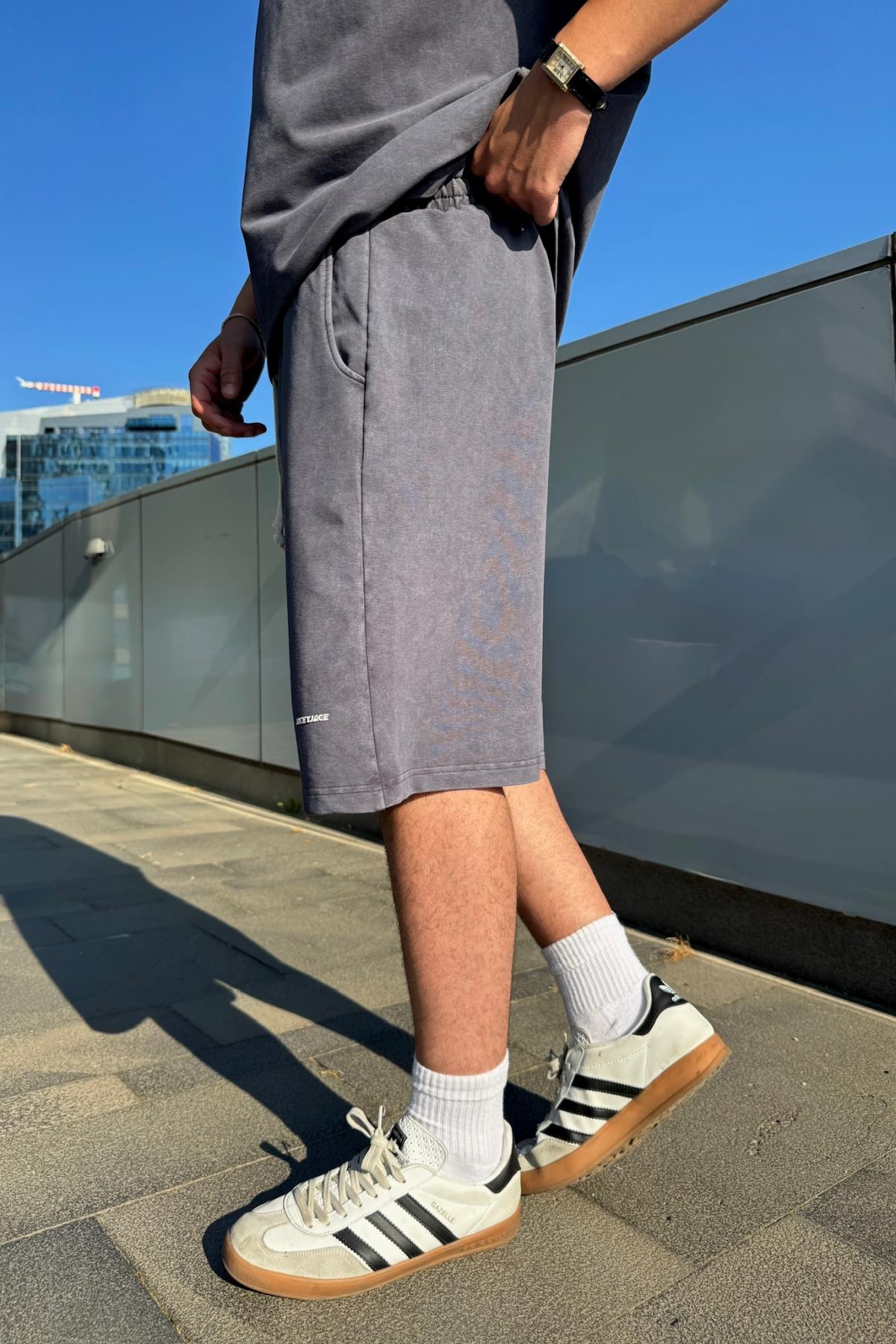 Acid Wash Füme Baskılı Şort JC01