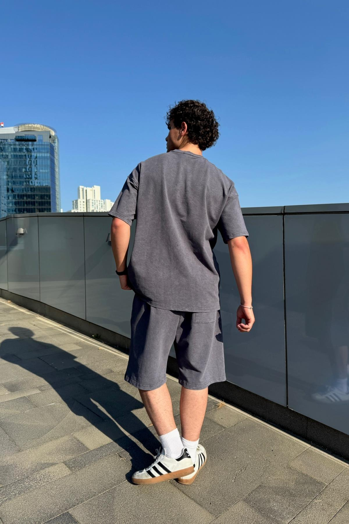 Acid Wash Füme Baskılı Şort JC01