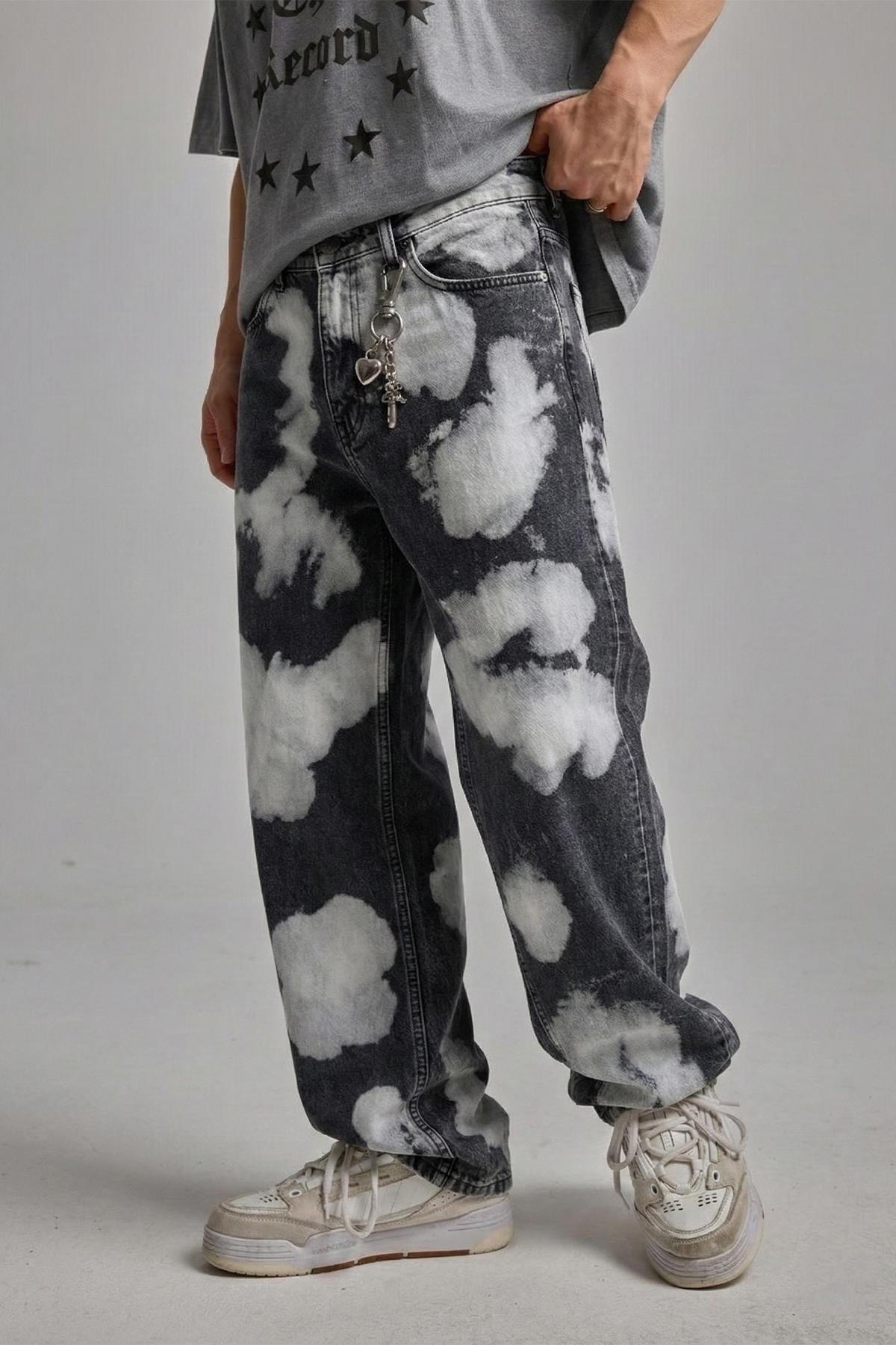Acid Wash Gri Baggy Jean Pantolon