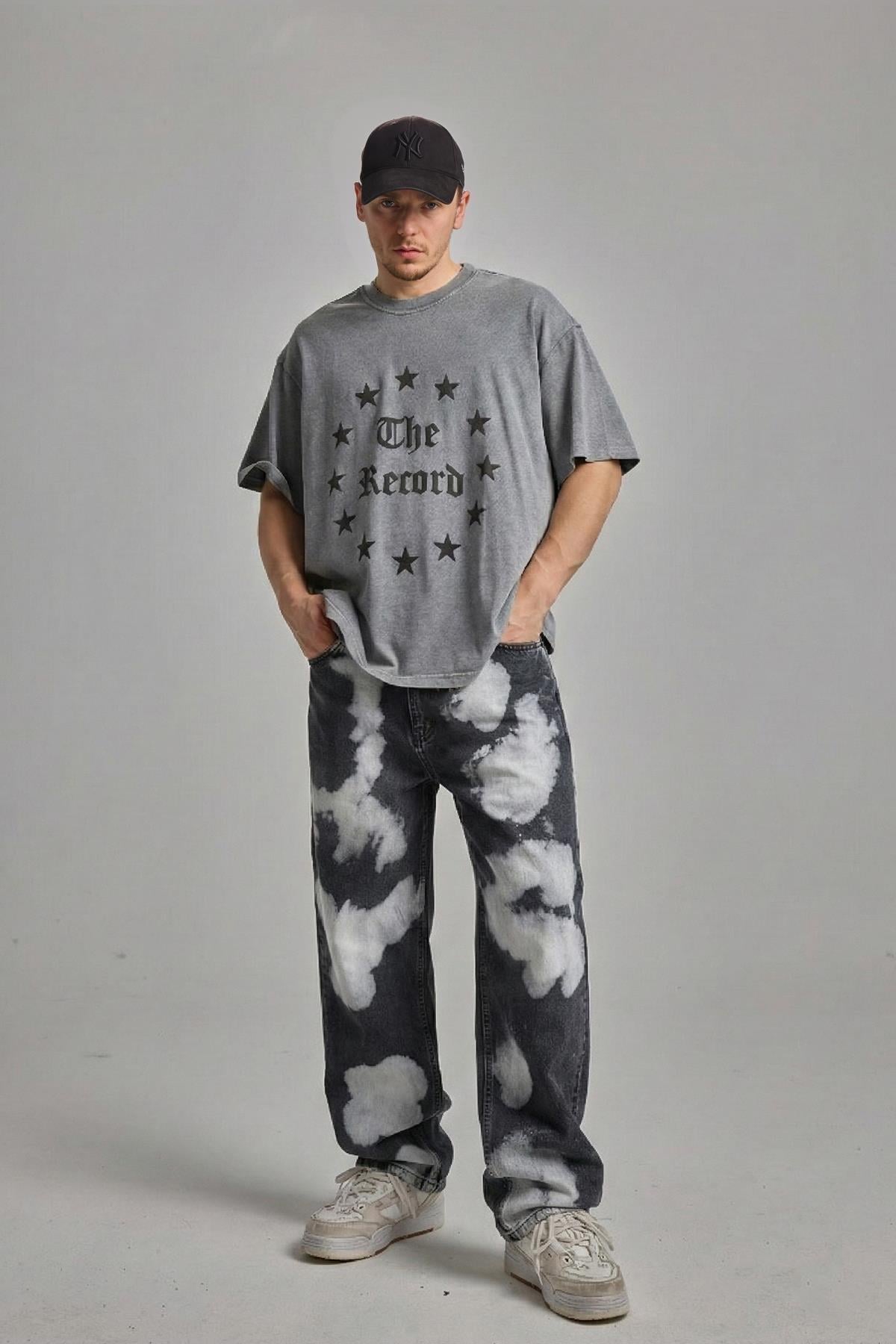 Acid Wash Gri Baggy Jean Pantolon