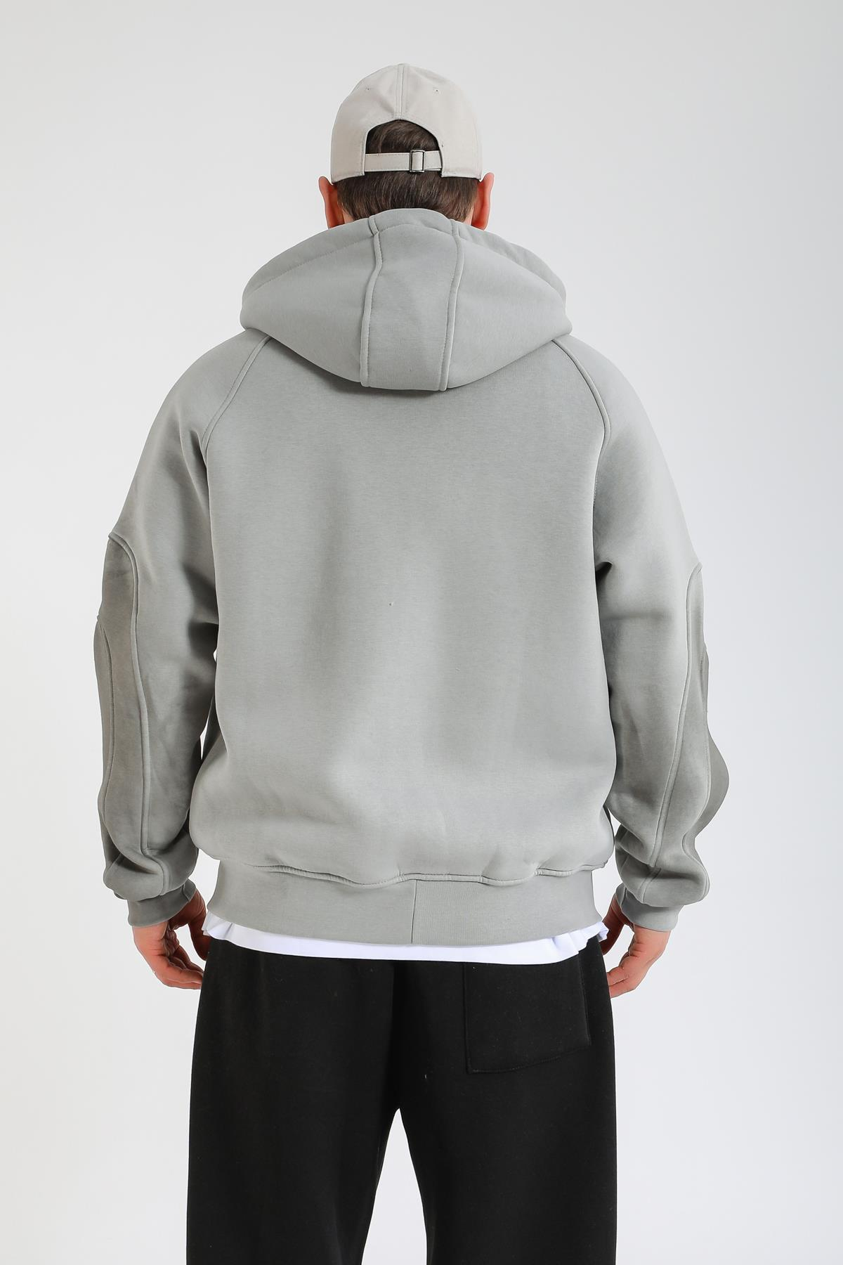 Acid Wash Gri Rise Regular Fit Zipper Hoodie SW1392