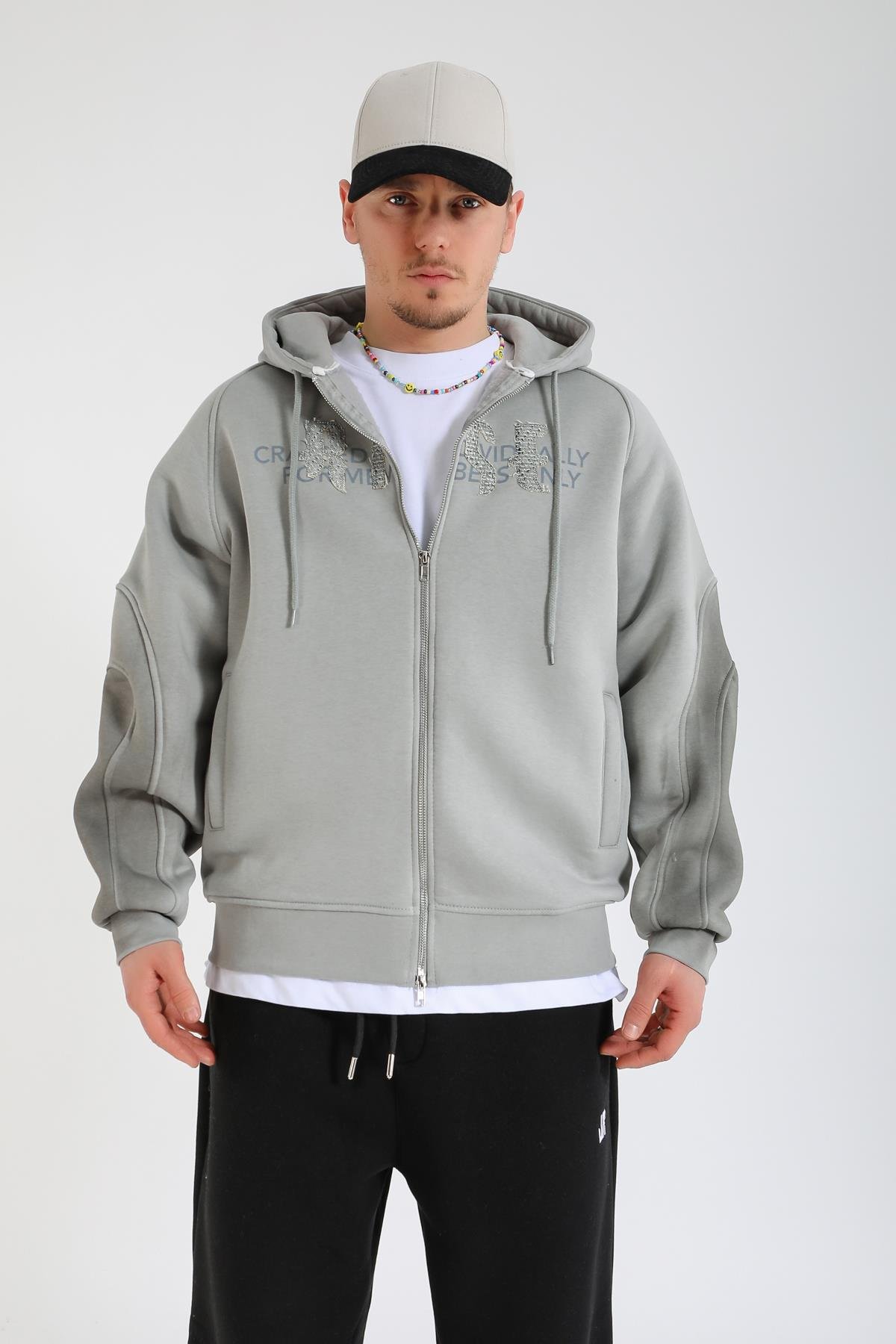Acid Wash Gri Rise Regular Fit Zipper Hoodie SW1392