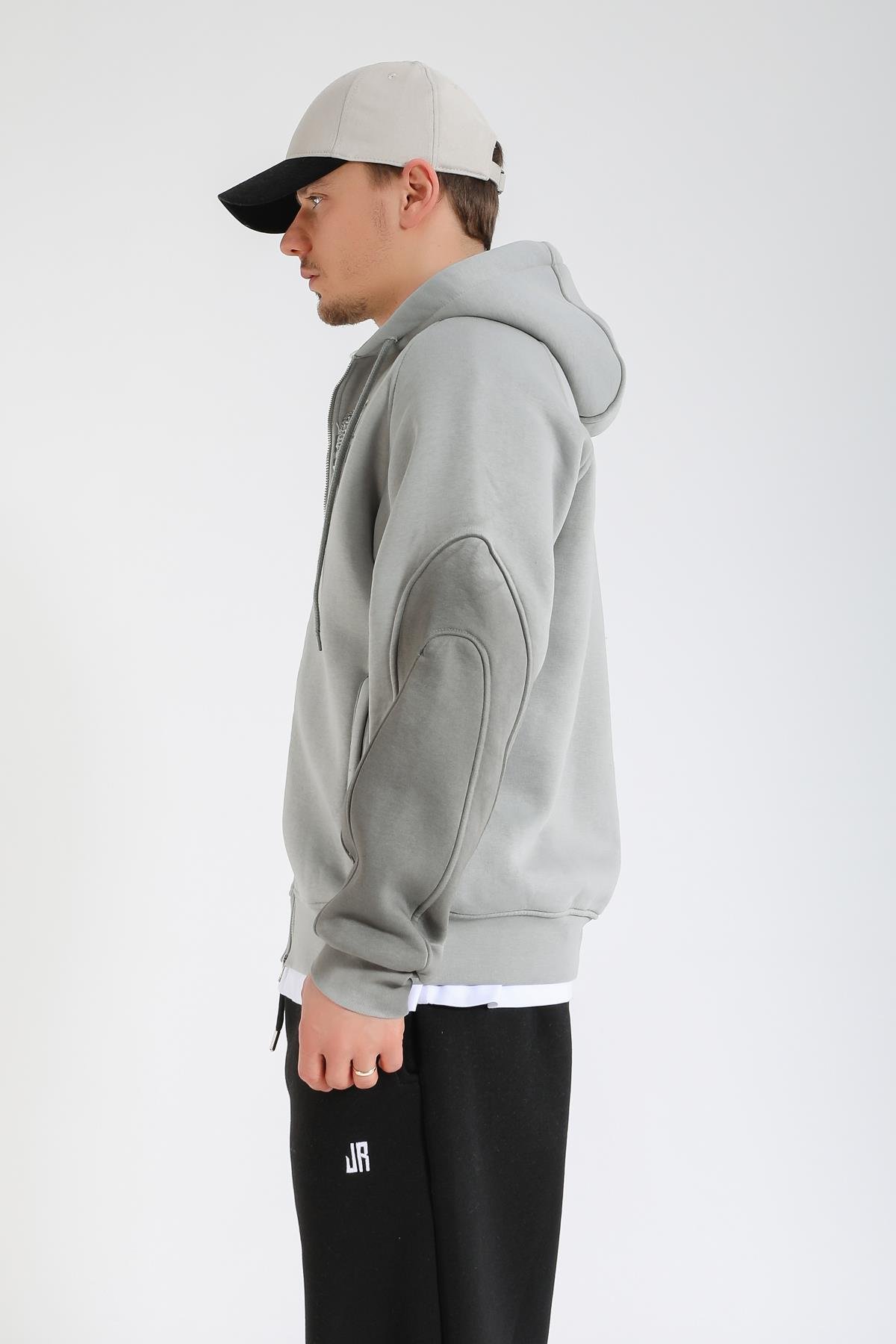Acid Wash Gri Rise Regular Fit Zipper Hoodie SW1392