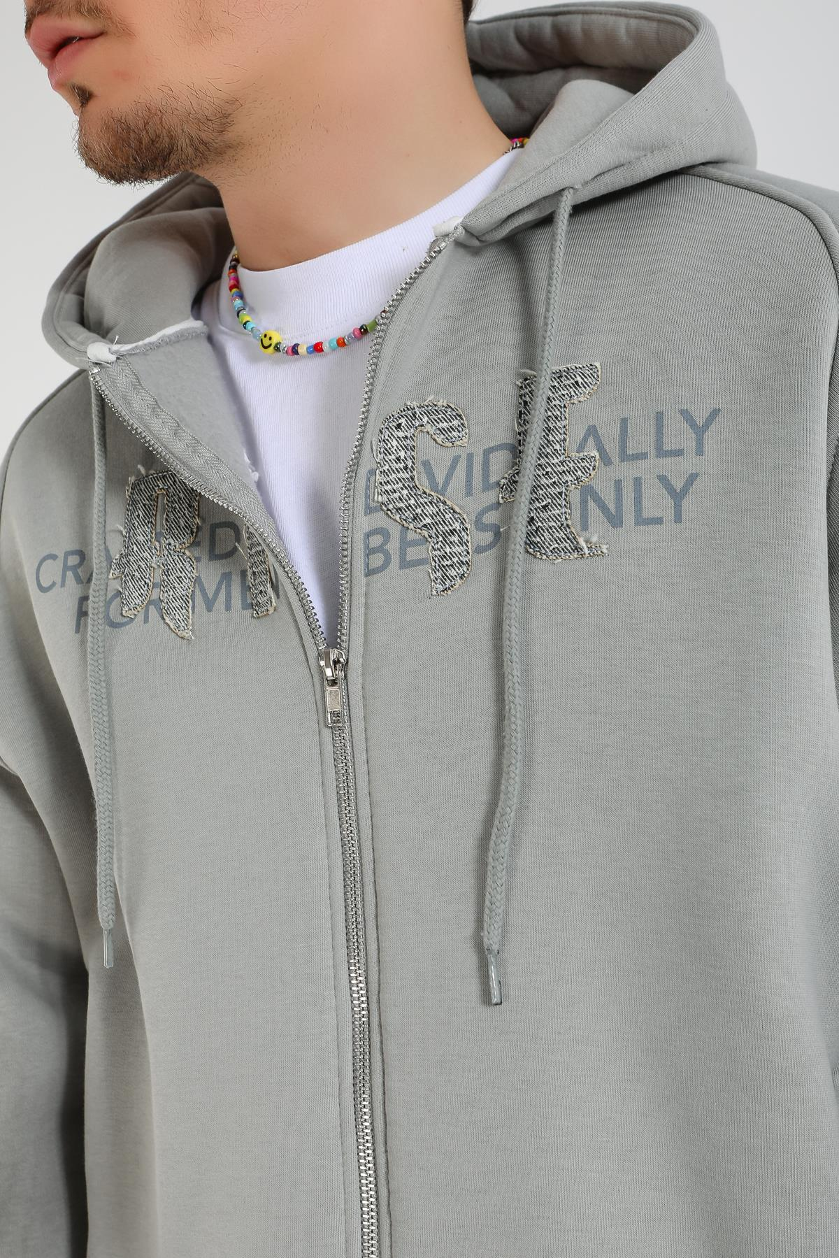Acid Wash Gri Rise Regular Fit Zipper Hoodie SW1392