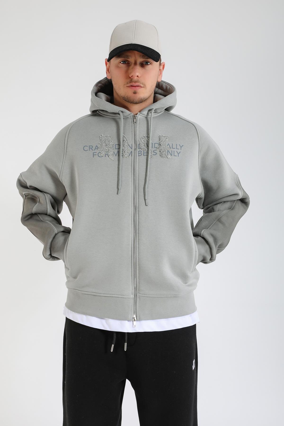 Acid Wash Gri Rise Regular Fit Zipper Hoodie SW1392