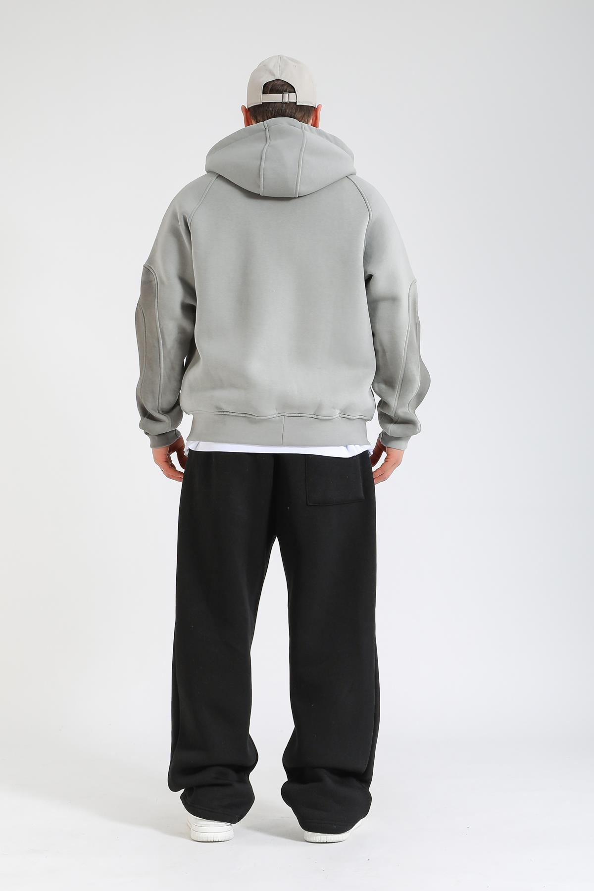 Acid Wash Gri Rise Regular Fit Zipper Hoodie SW1392