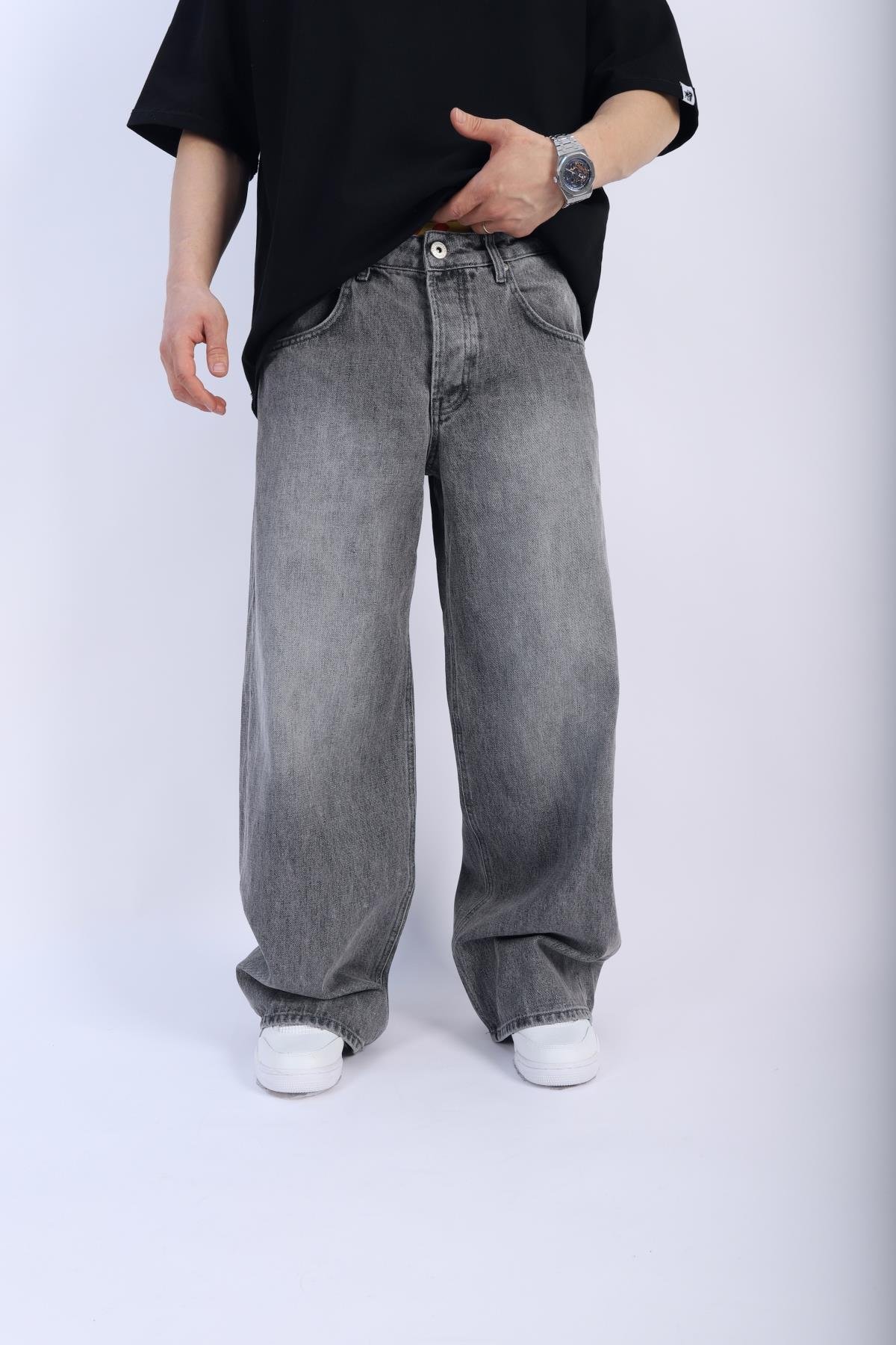 Acid Wash Grii Baggy Jean Pantolon P914