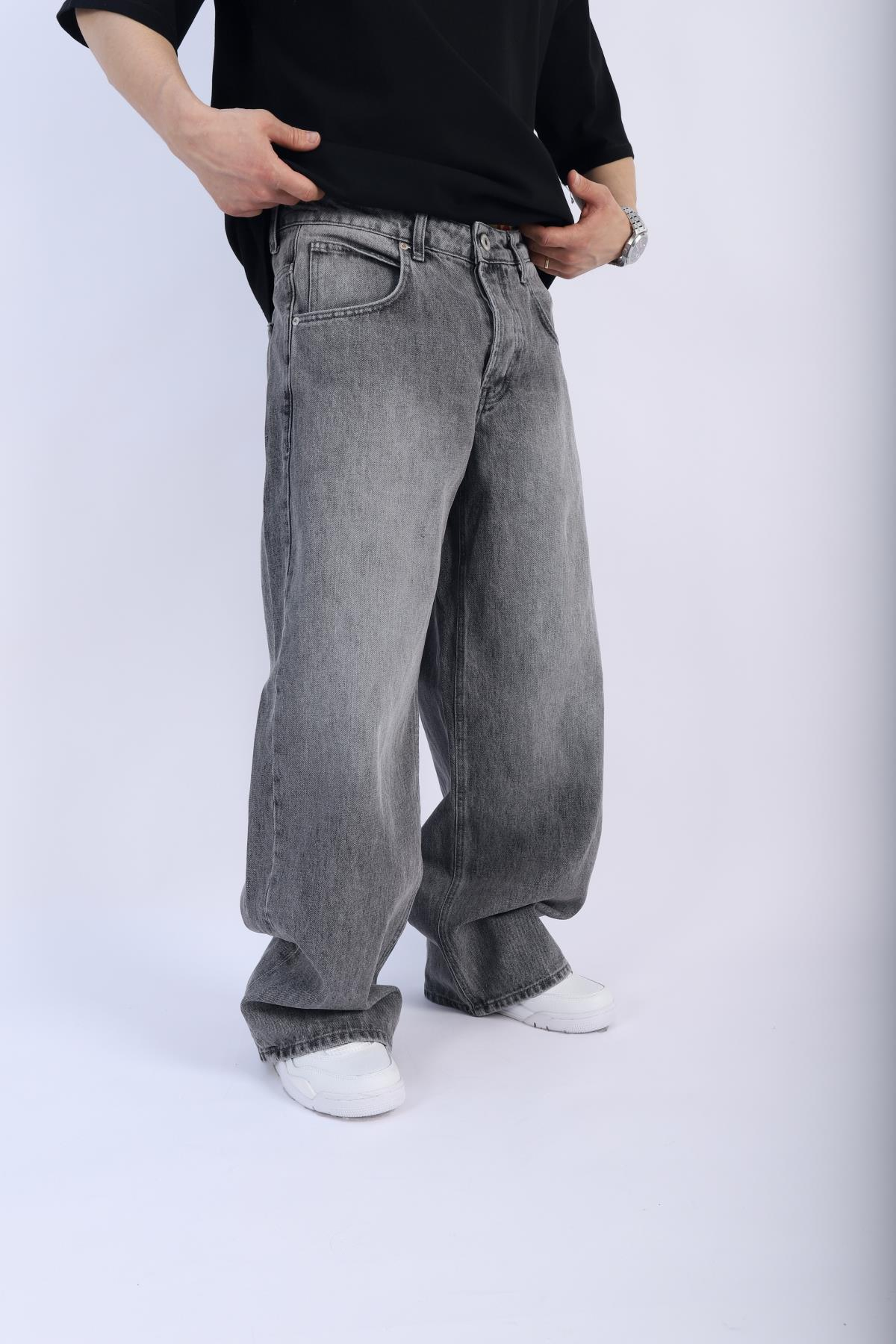 Acid Wash Grii Baggy Jean Pantolon P914