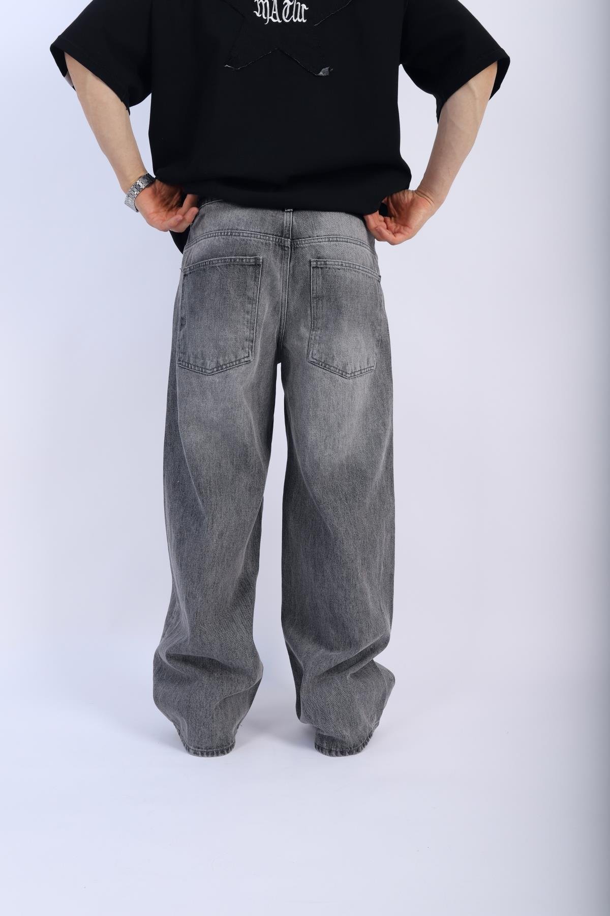 Acid Wash Grii Baggy Jean Pantolon P914