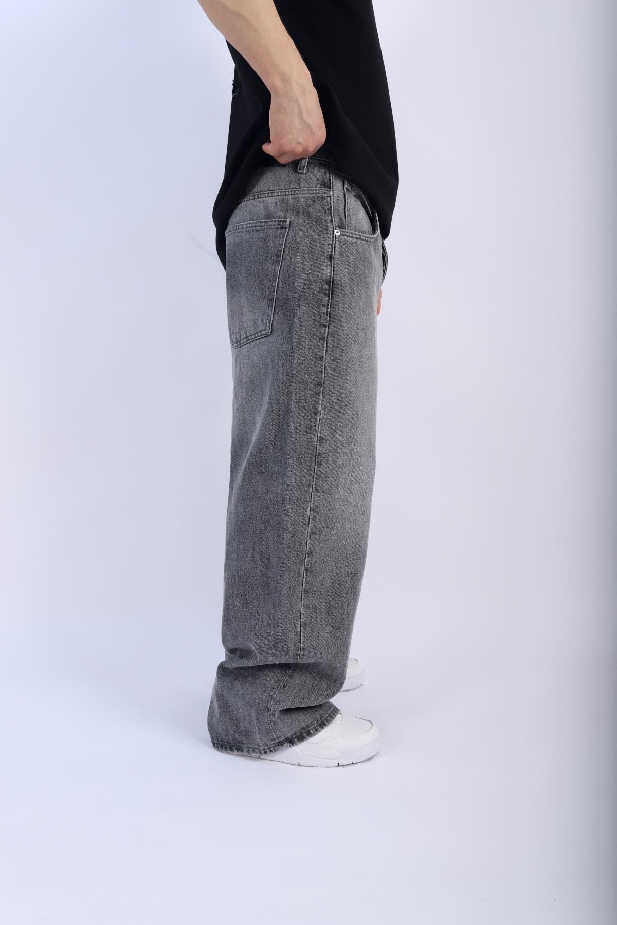 Acid Wash Grii Baggy Jean Pantolon P914