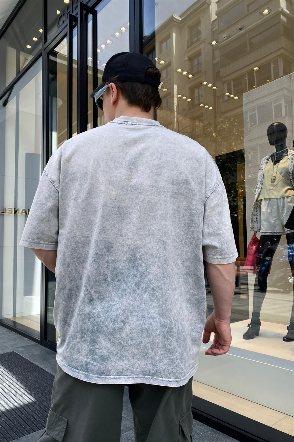 Acid Wash Heat Nakışlı Oversize Tshirt  T621
